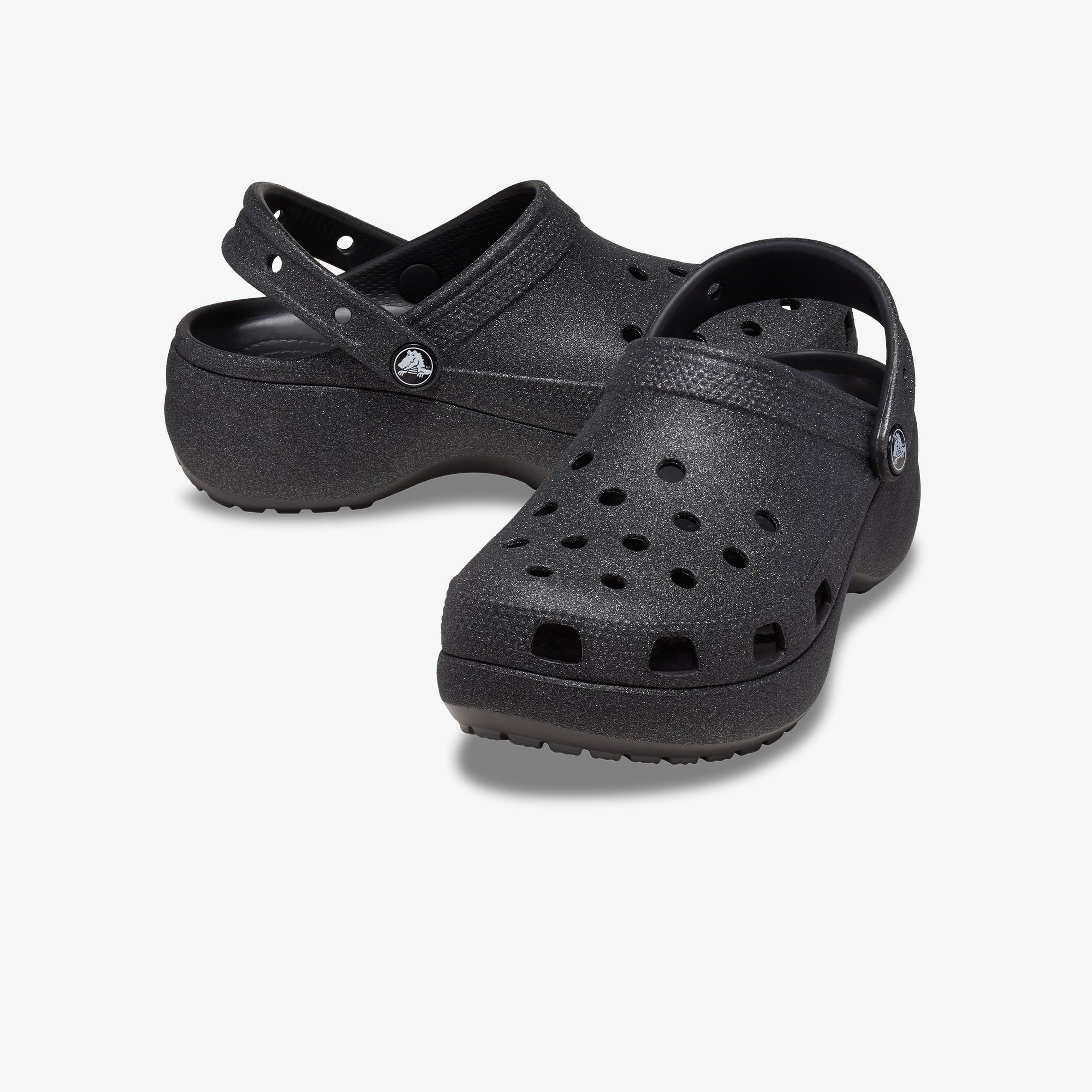 Crocs Classic Platform Glitter Clog Kadın Siyah Sandalet