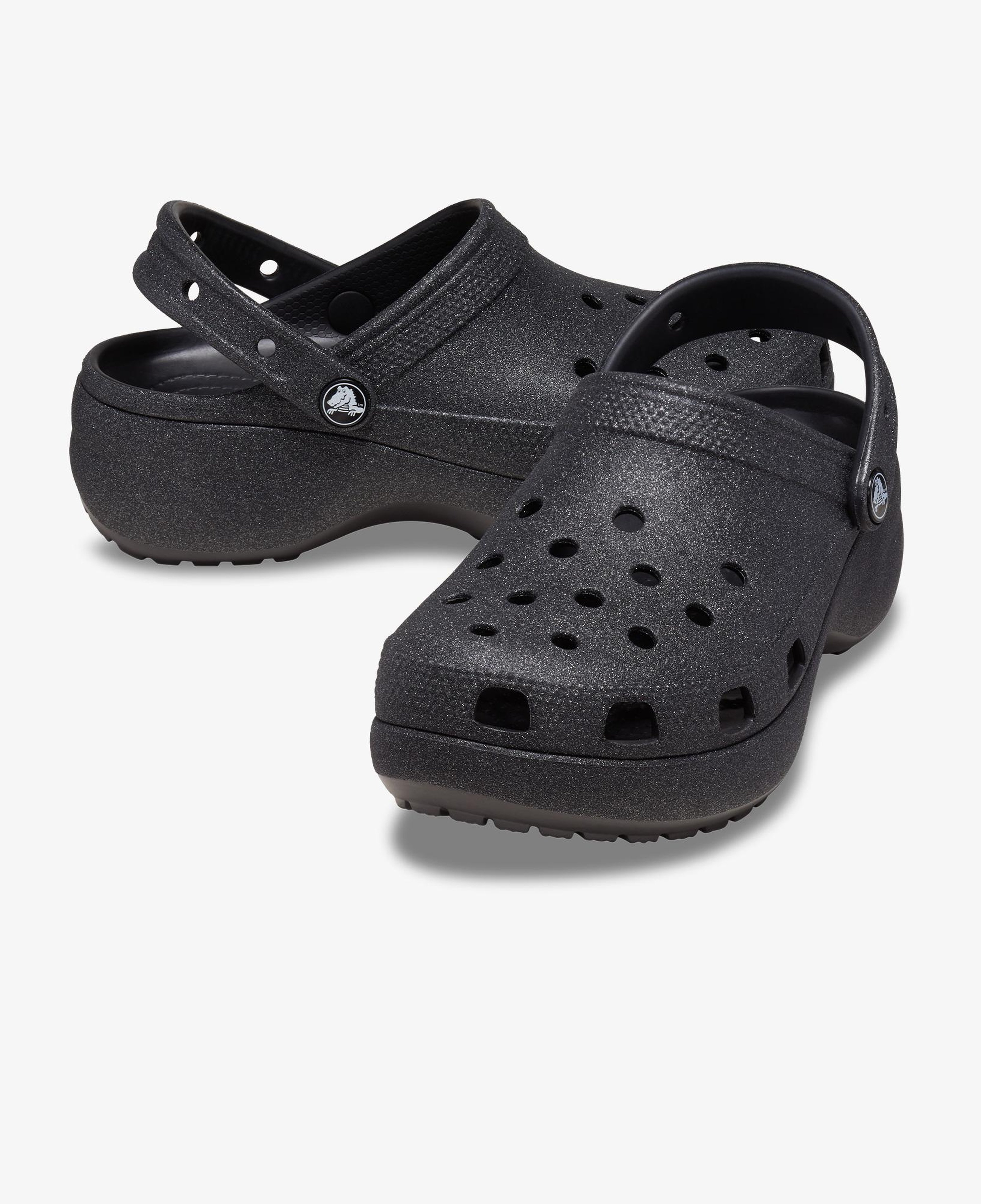 Crocs Classic Platform Glitter Clog Kadın Siyah Sandalet