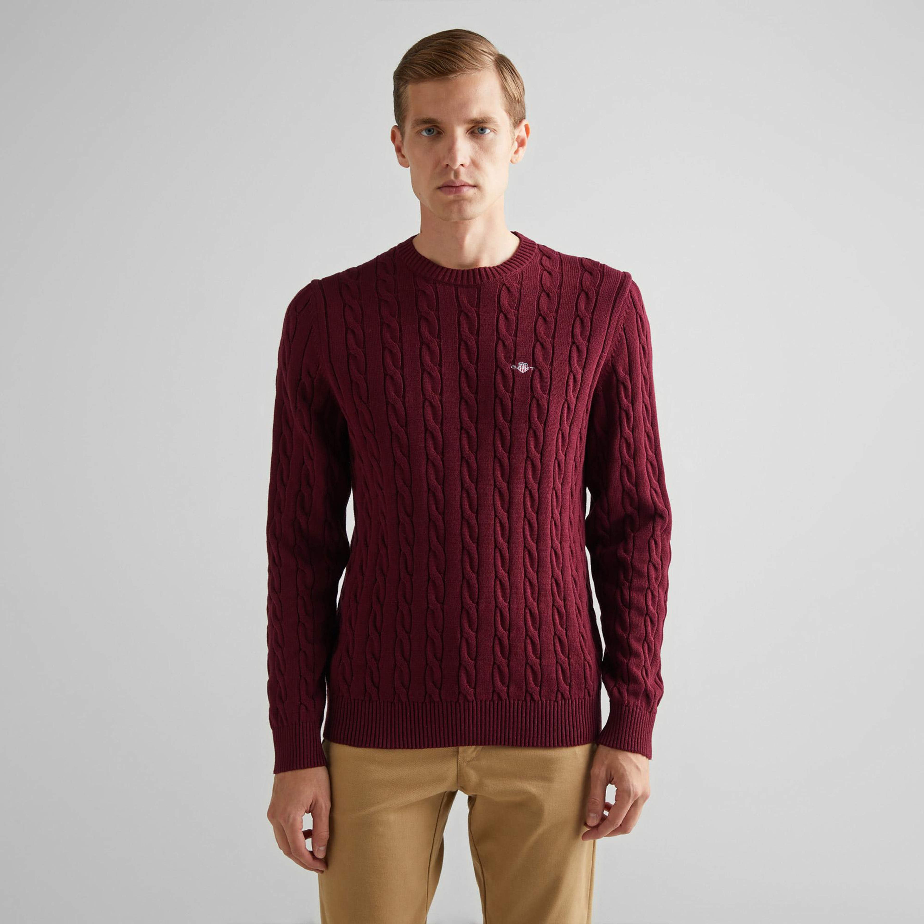 GANT Erkek Bordo Regular Fit Bisiklet Yaka Kazak