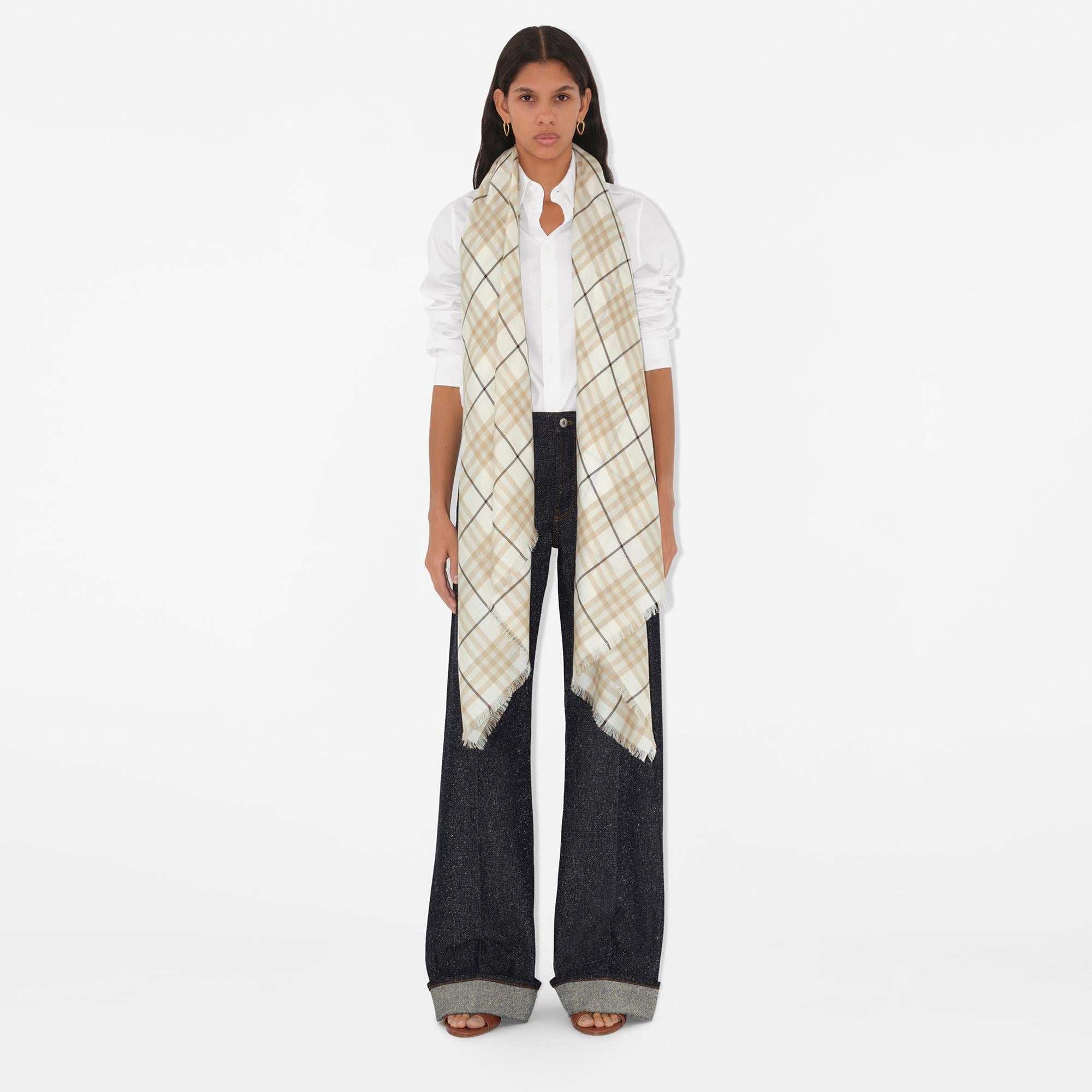 Burberry Med Lw Cashmere Silk Kadın Krem Atkı