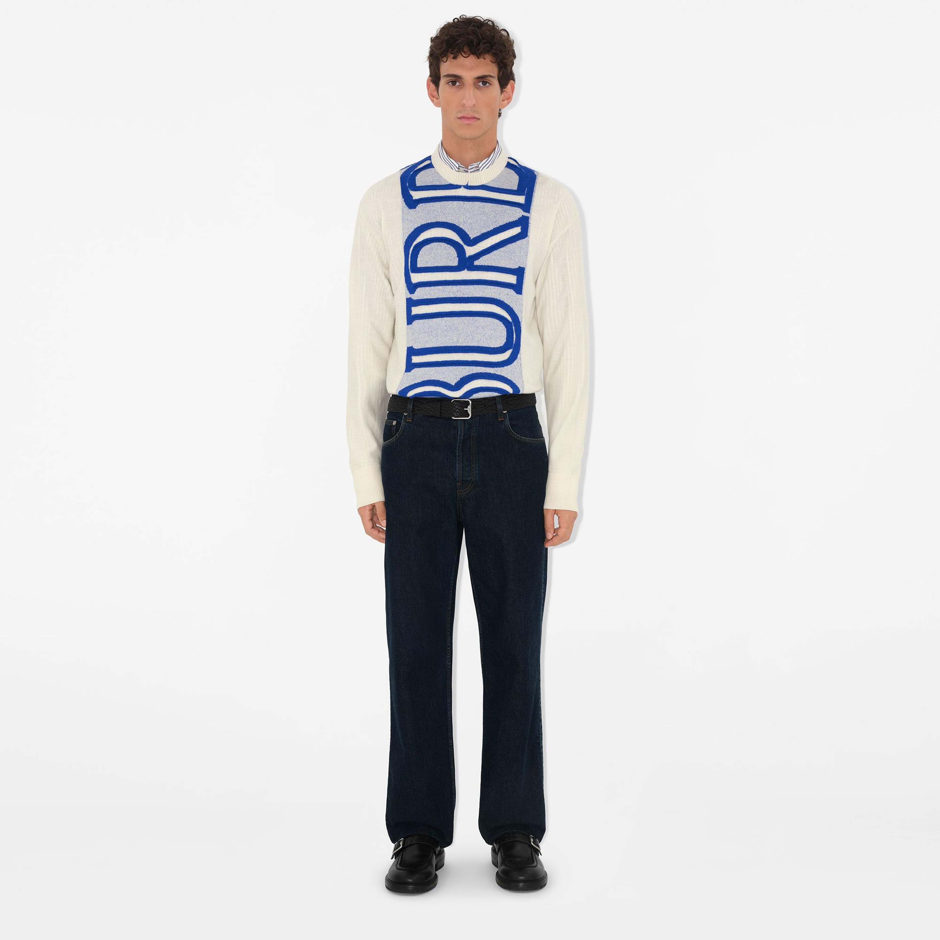 Burberry Fio Logo Wool Erkek Beyaz Kazak
