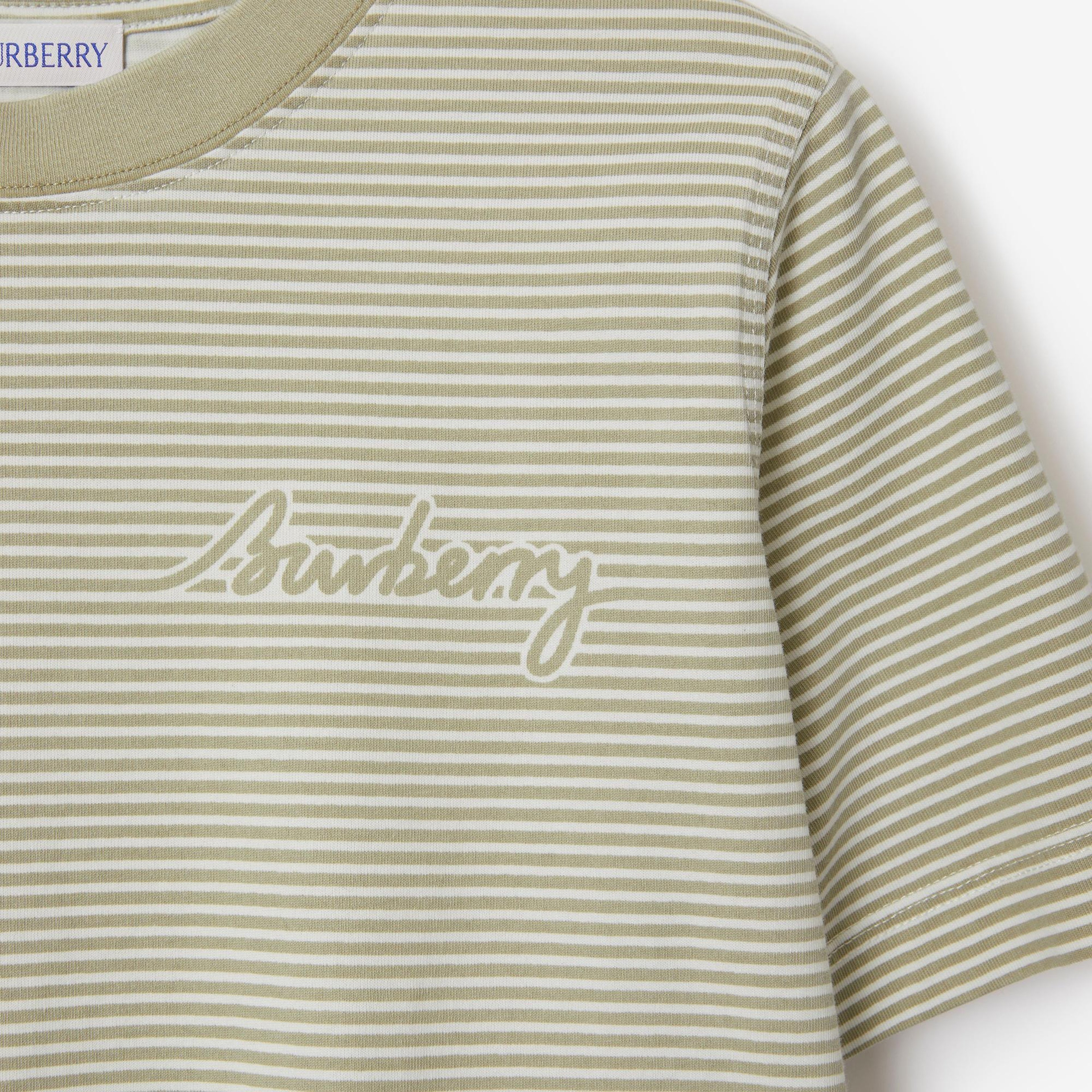 Burberry For Striped Cotton Kadın Haki T-Shirt