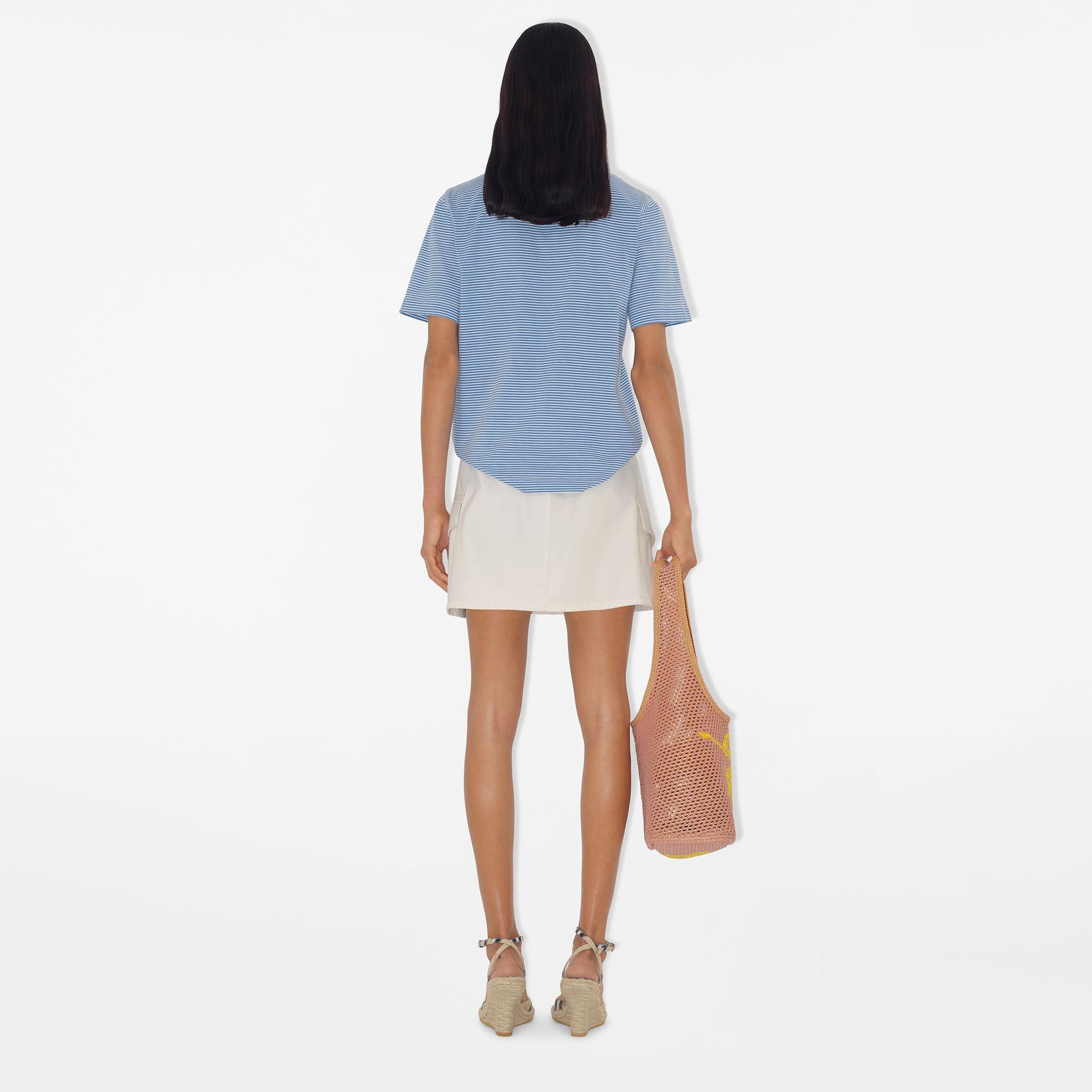 Burberry For Striped Cotton Kadın Mavi T-Shirt