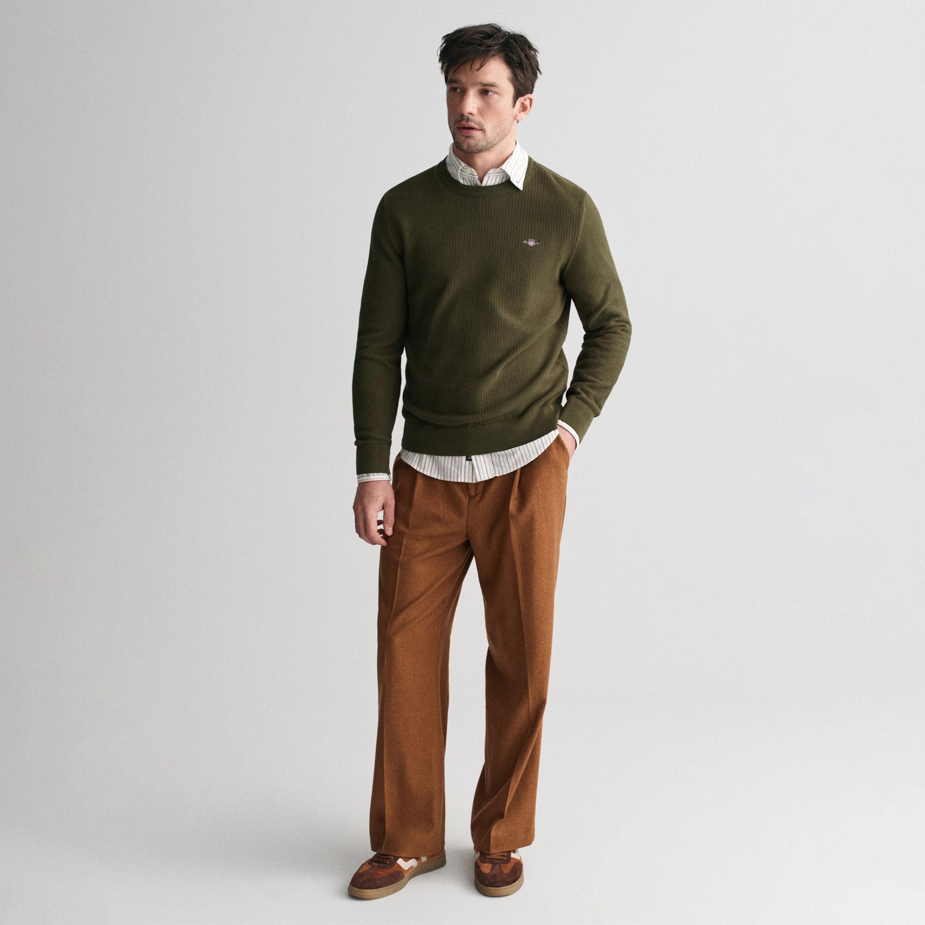 GANT Erkek Yeşil Regular Fit Bisiklet Yaka Kazak