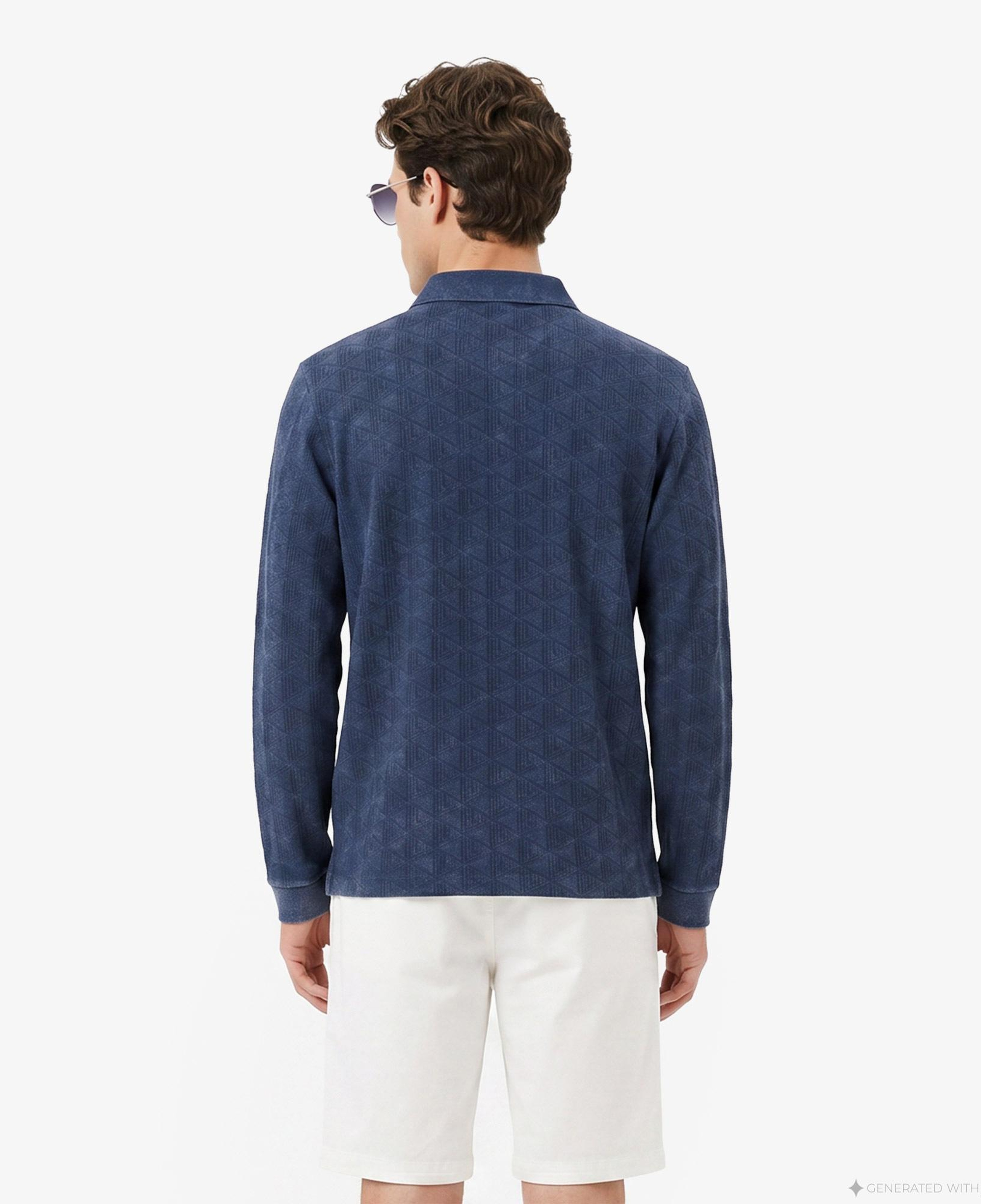 Erkek Regular Fit Uzun Kollu Monogram Lacivert Polo