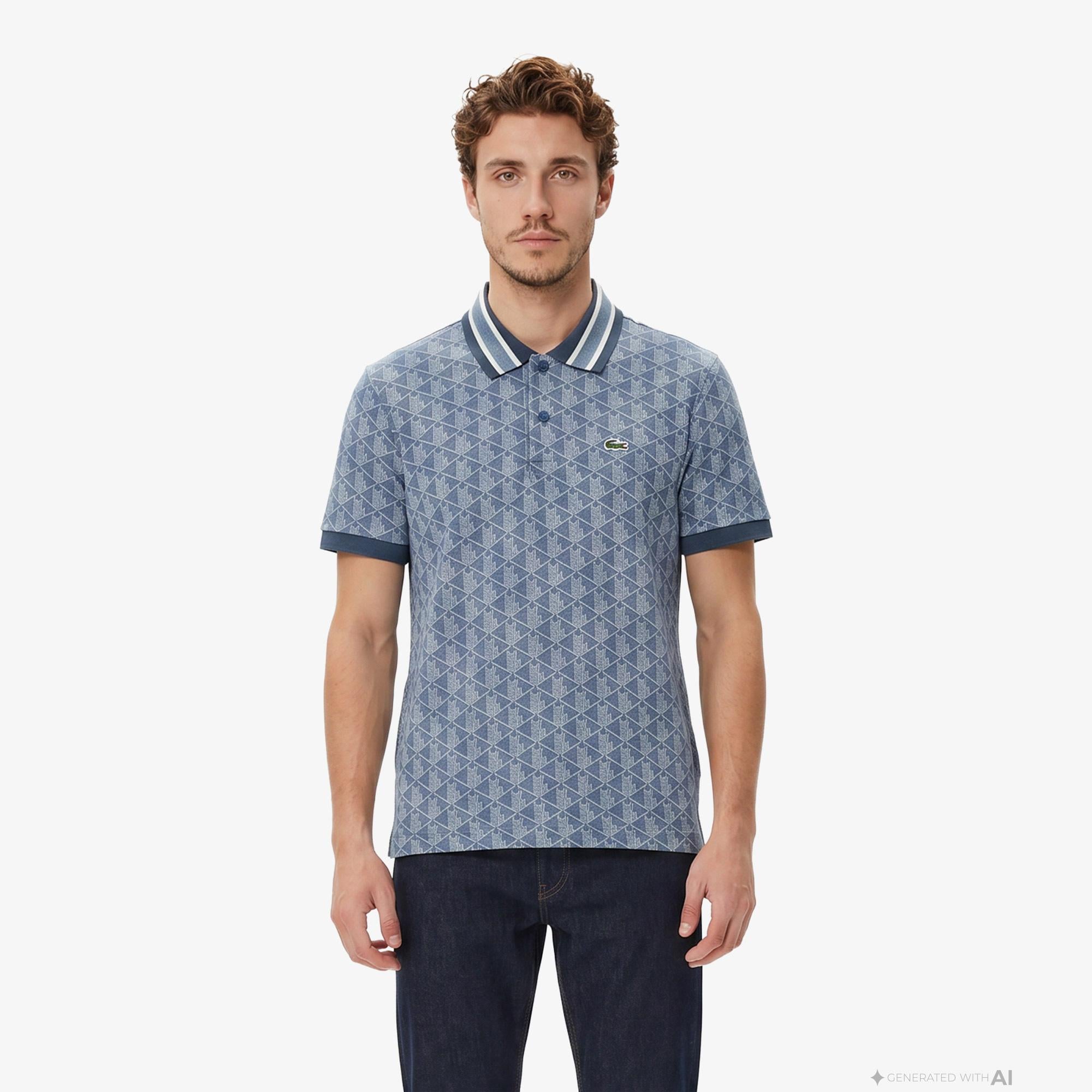 Lacoste Erkek Classic Fit Monogram Mavi Polo