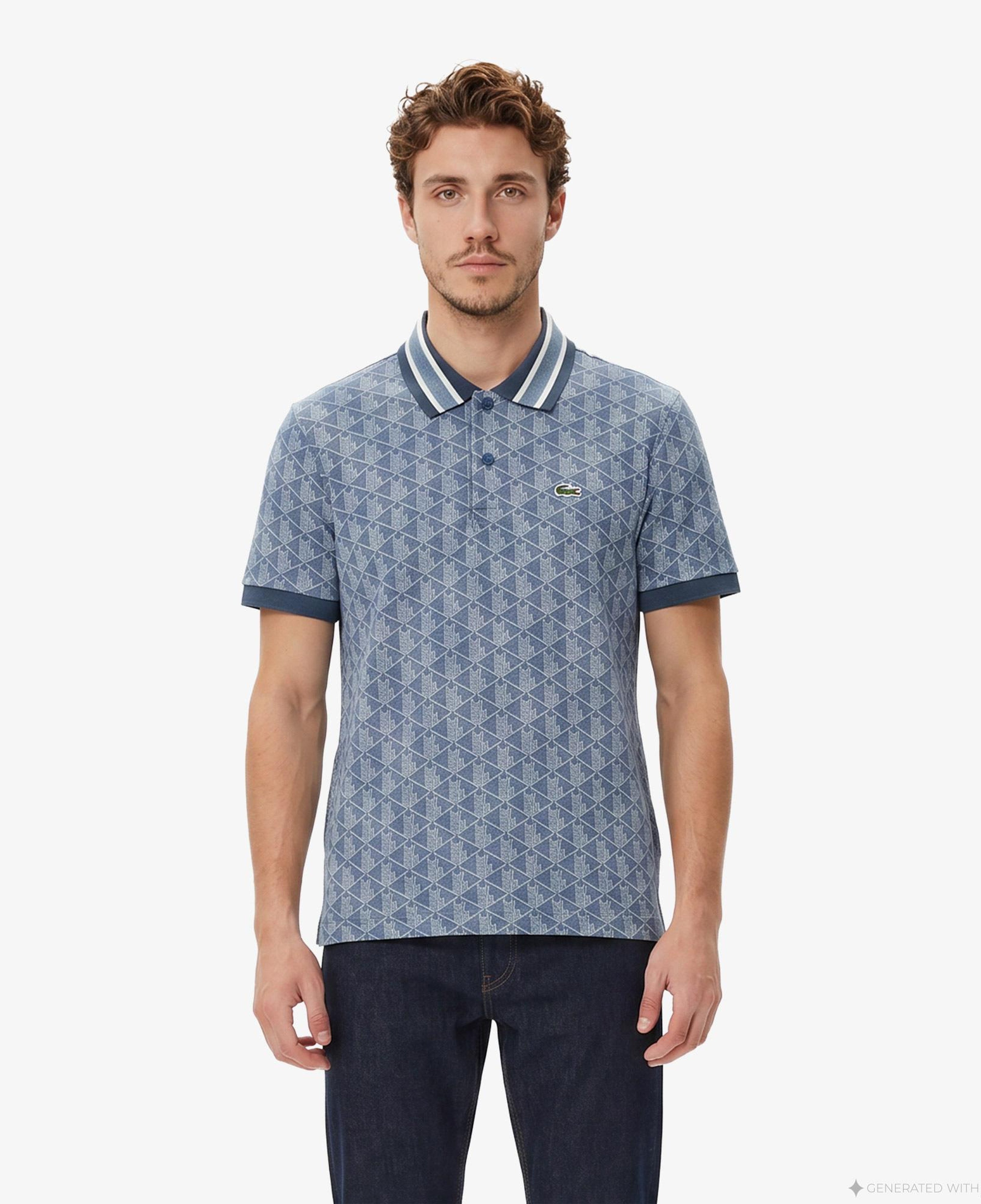 Lacoste Erkek Classic Fit Monogram Mavi Polo