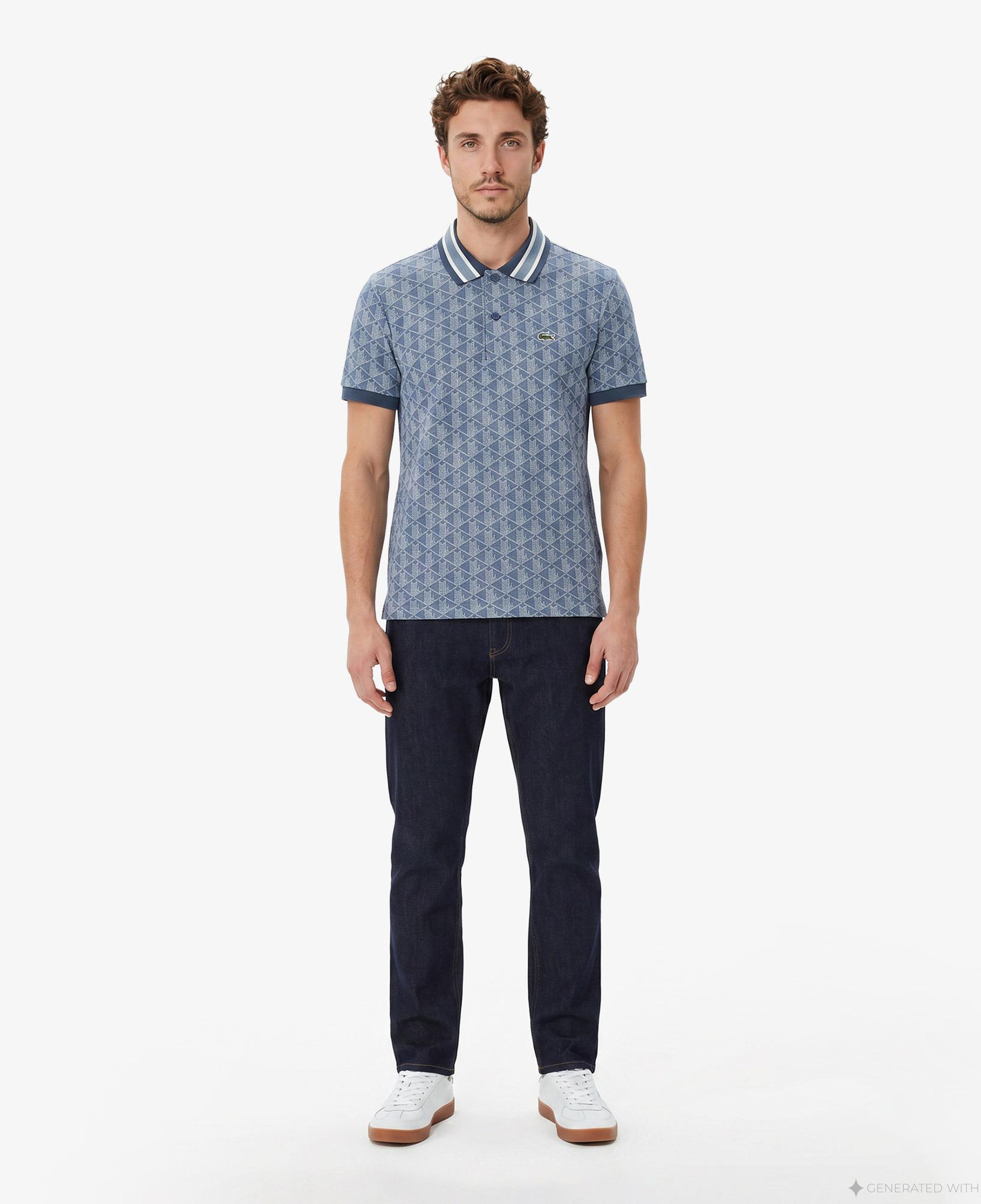 Lacoste Erkek Classic Fit Monogram Mavi Polo