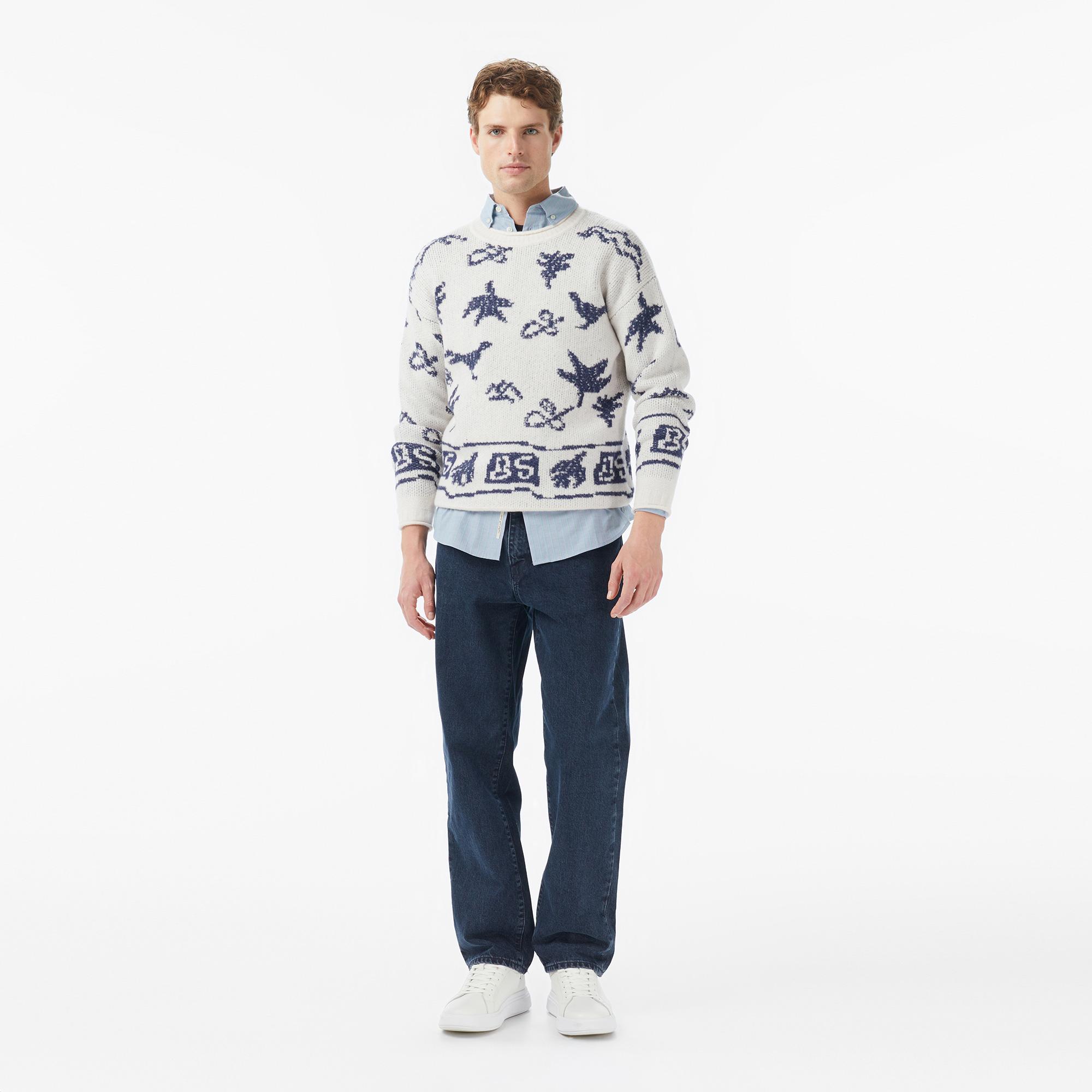 Scotch&Soda Jacquard Extra Dropped Erkek Beyaz Yün Karışımlı Triko