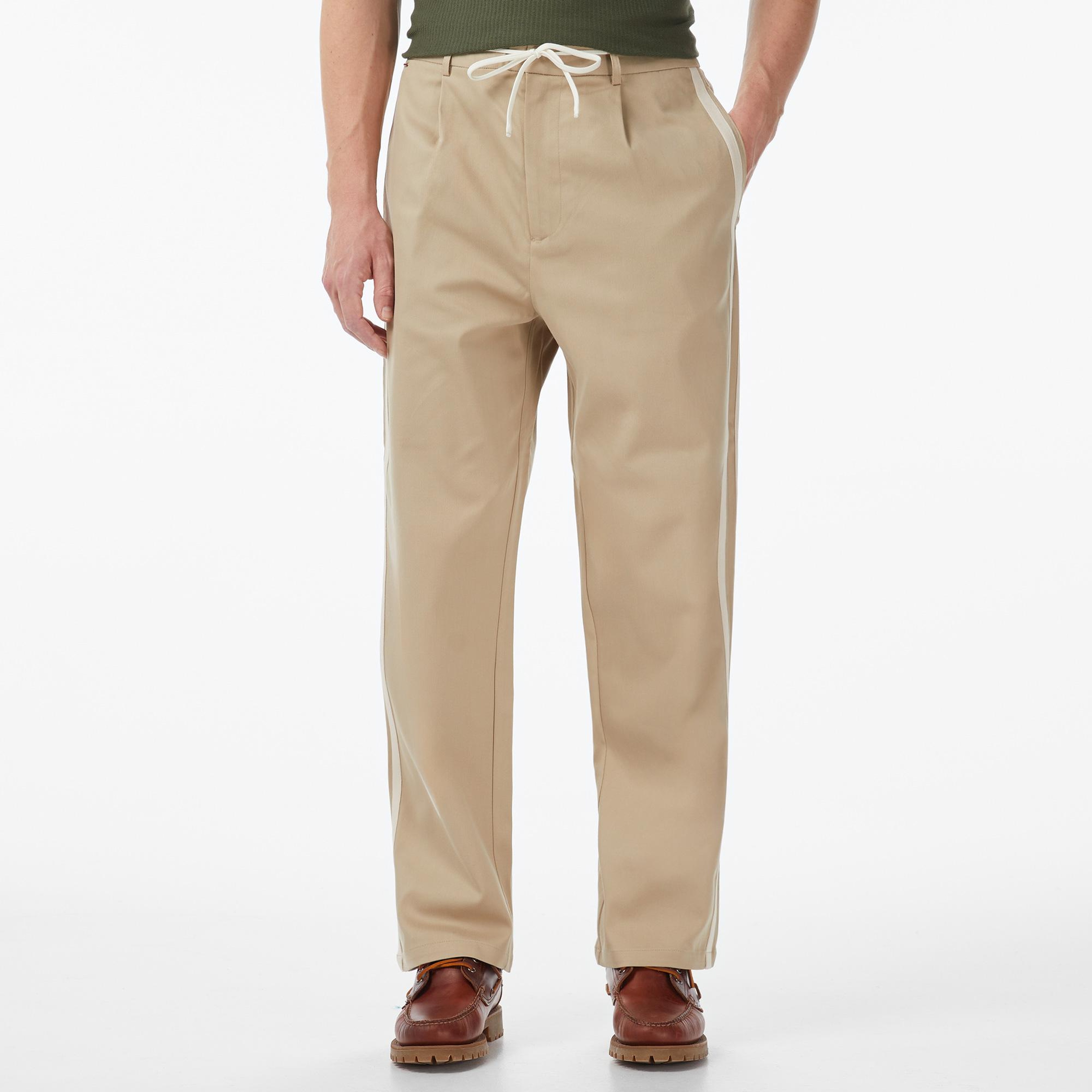 Scotch&Soda Tape-Trimmed Twill Jersey Pleated Erkek Bej Modal Karışımlı Pantolon