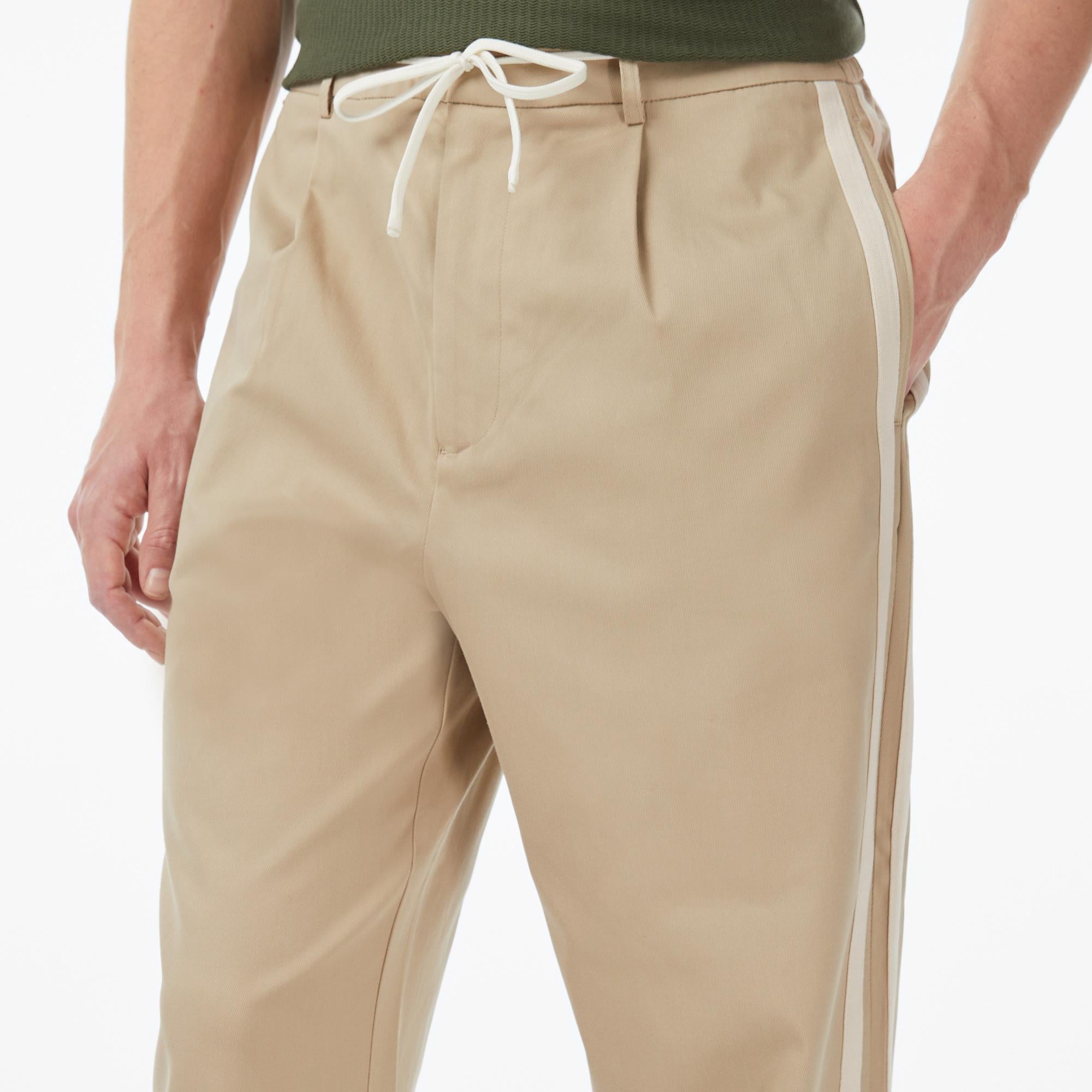 Scotch&Soda Tape-Trimmed Twill Jersey Pleated Erkek Bej Modal Karışımlı Pantolon