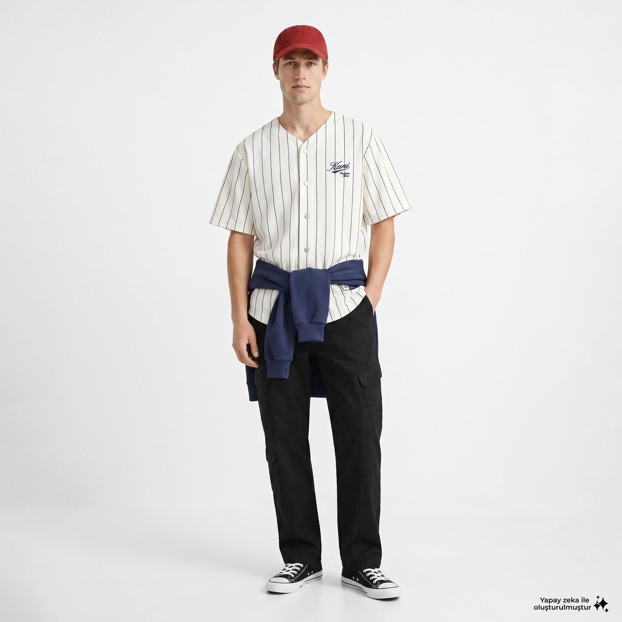 Karl Kani Cursive Varsity Pinstripe Cropped Baseball Erkek Beyaz Gömlek
