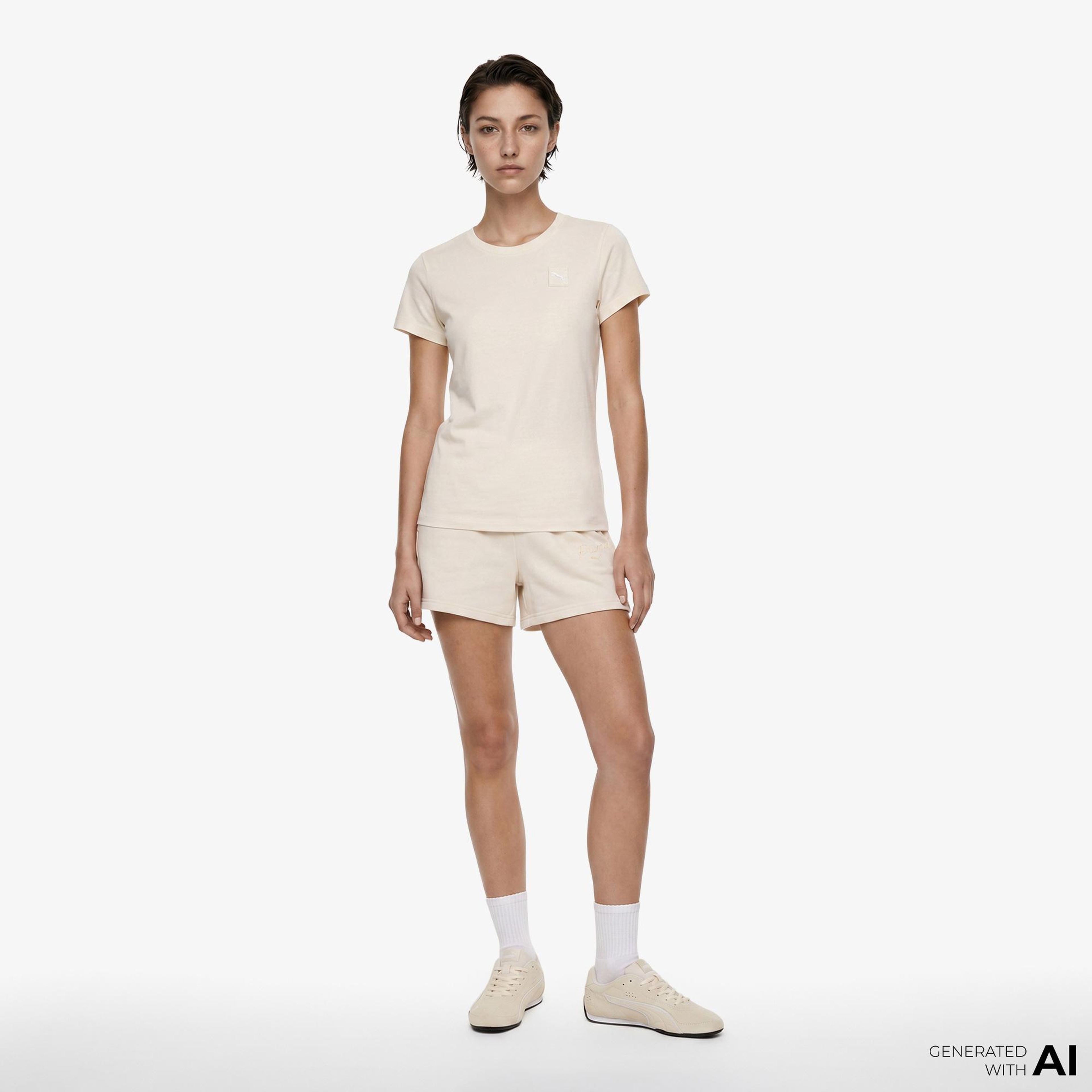Puma Ess Script High-Waist Kadın Krem Şort