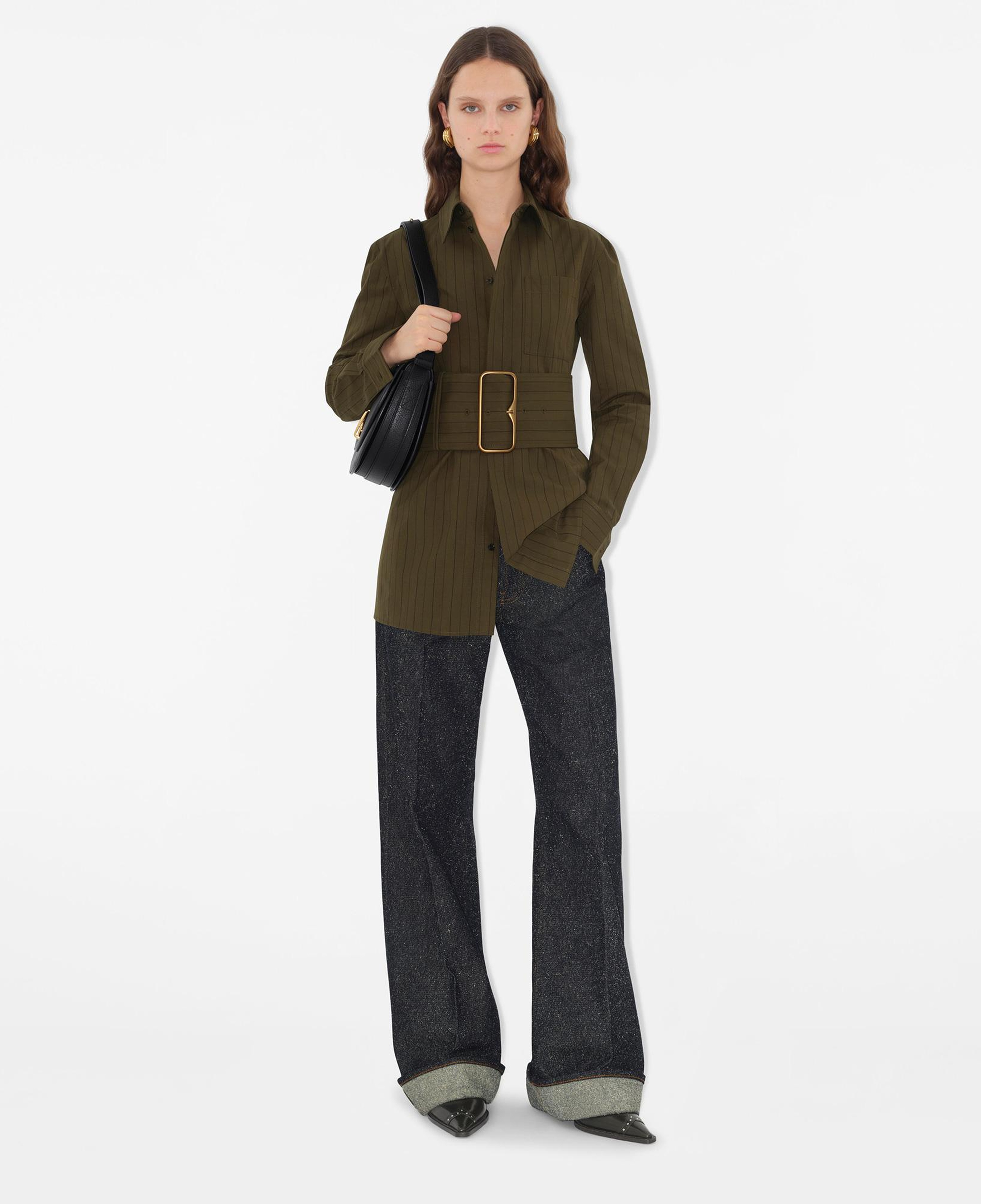 Burberry Ros Regular Fit Striped Cotton Kadın Haki Gömlek