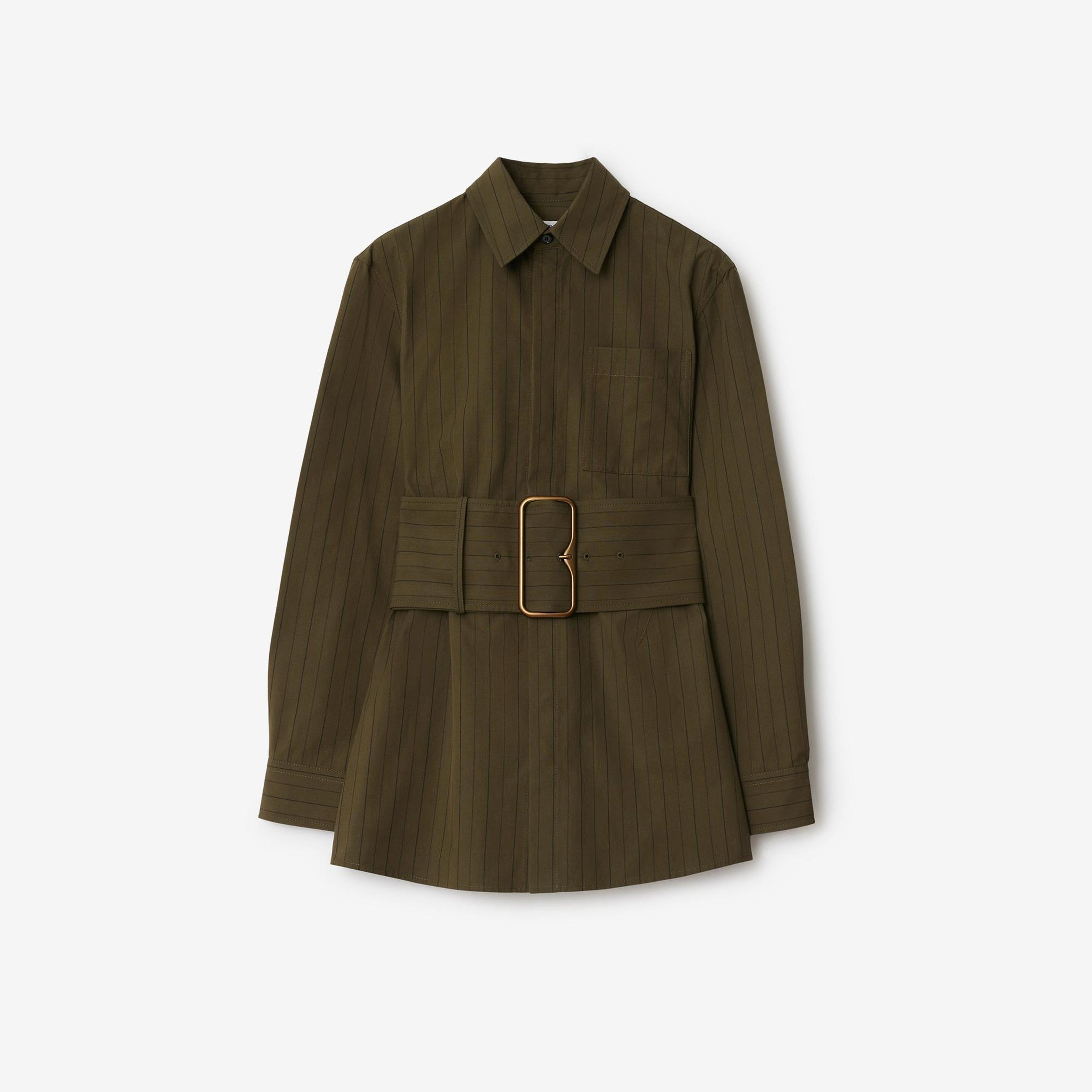 Burberry Ros Regular Fit Striped Cotton Kadın Haki Gömlek