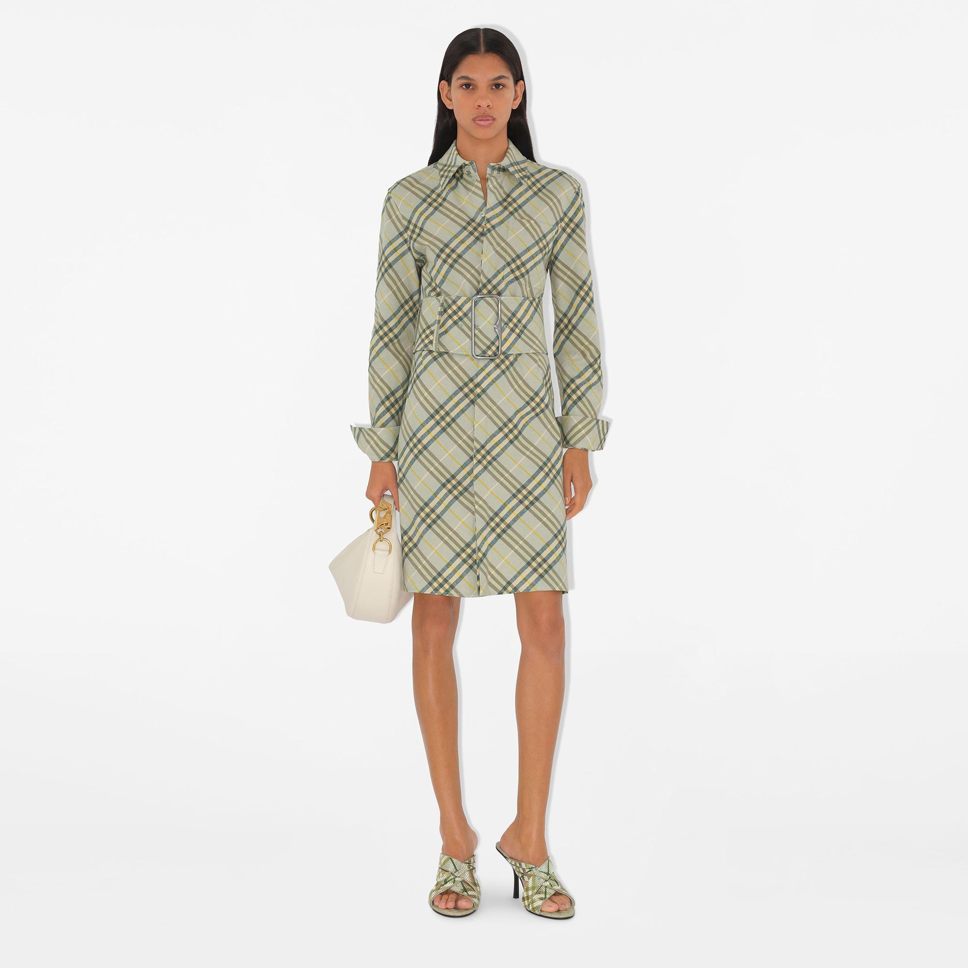 Burberry Ros Stretch Linen Kadın Krem Elbise