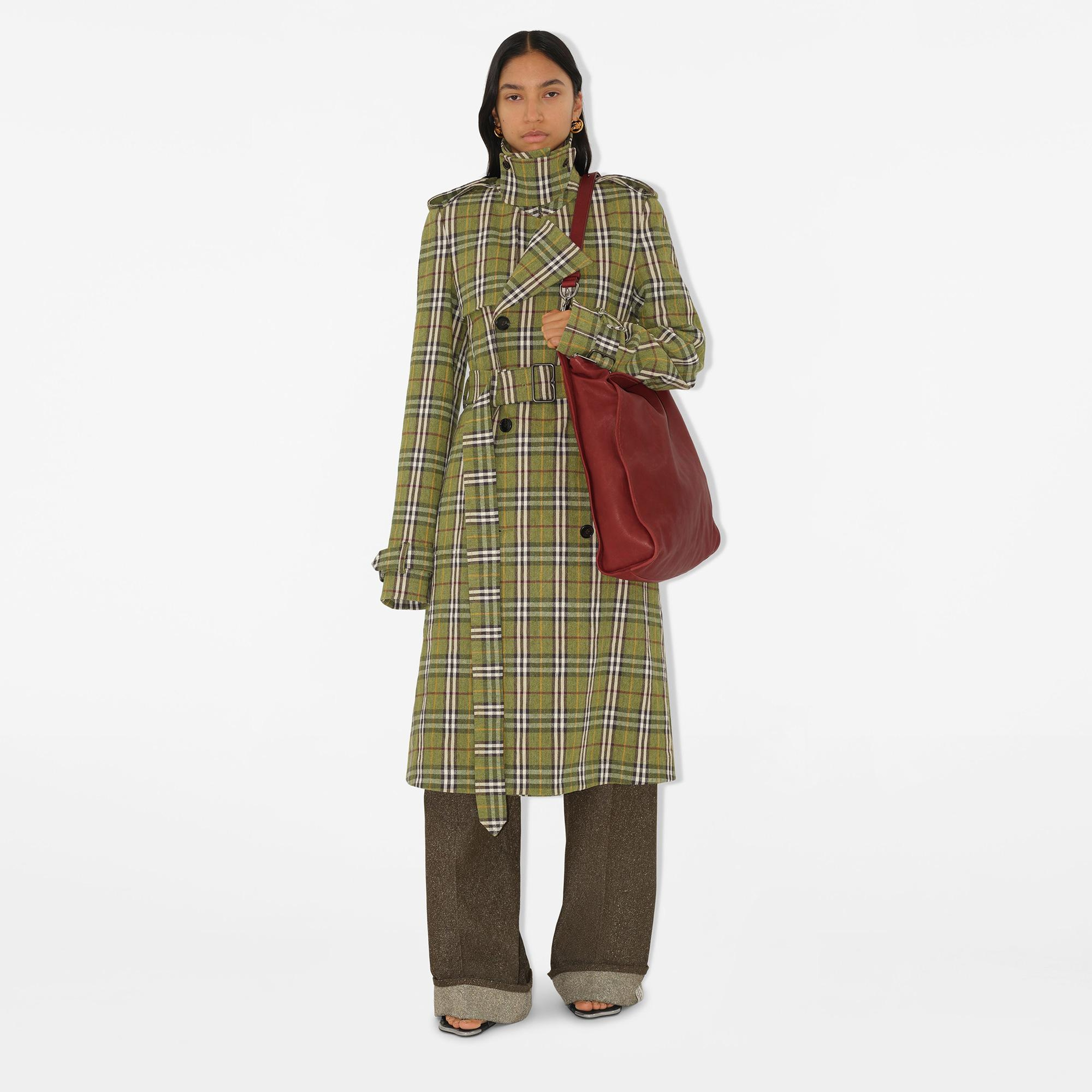 Burberry Giu Long Stretch Linen Kadın Yeşil Trençkot