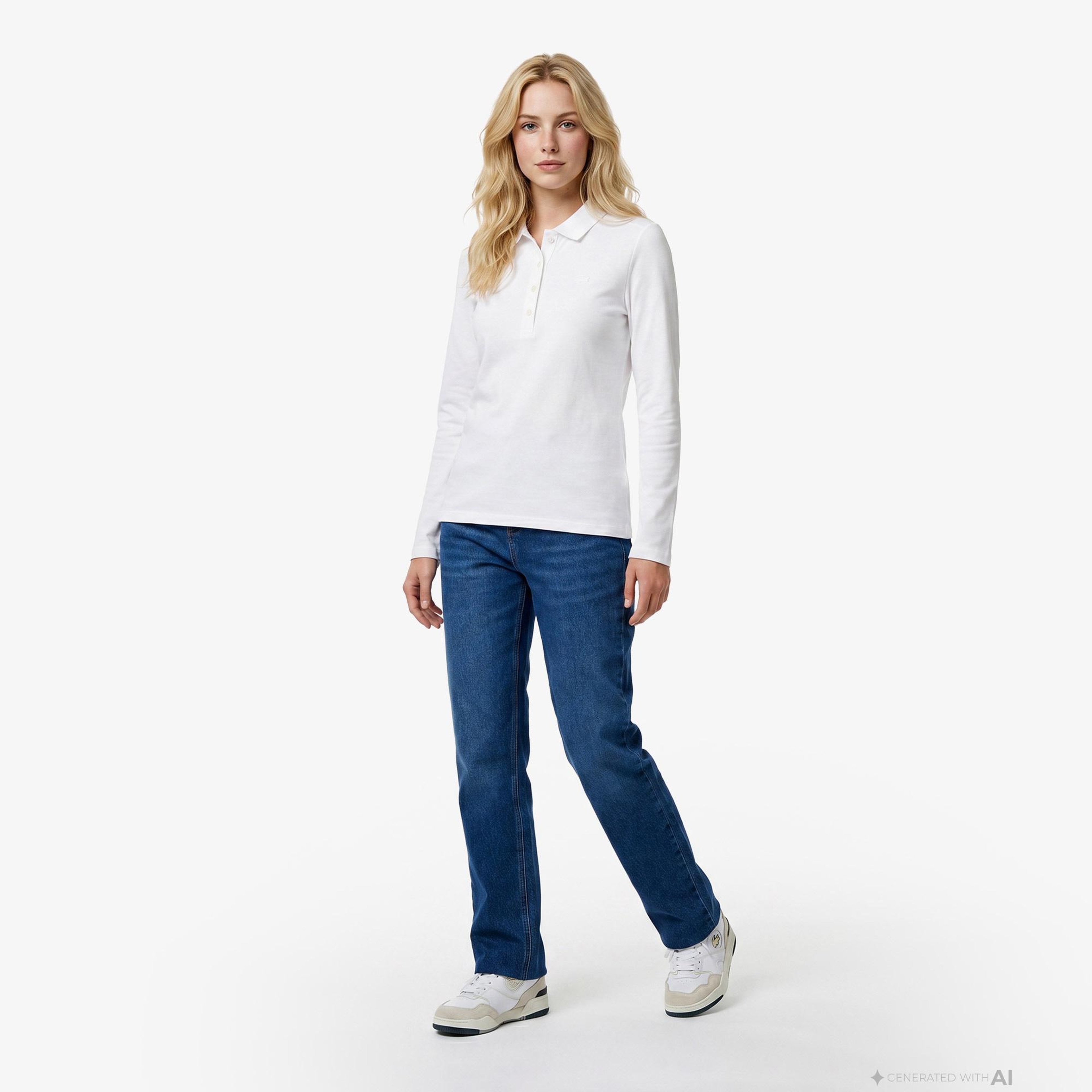Lacoste Kadın Slim Fit Uzun Kollu Beyaz Polo