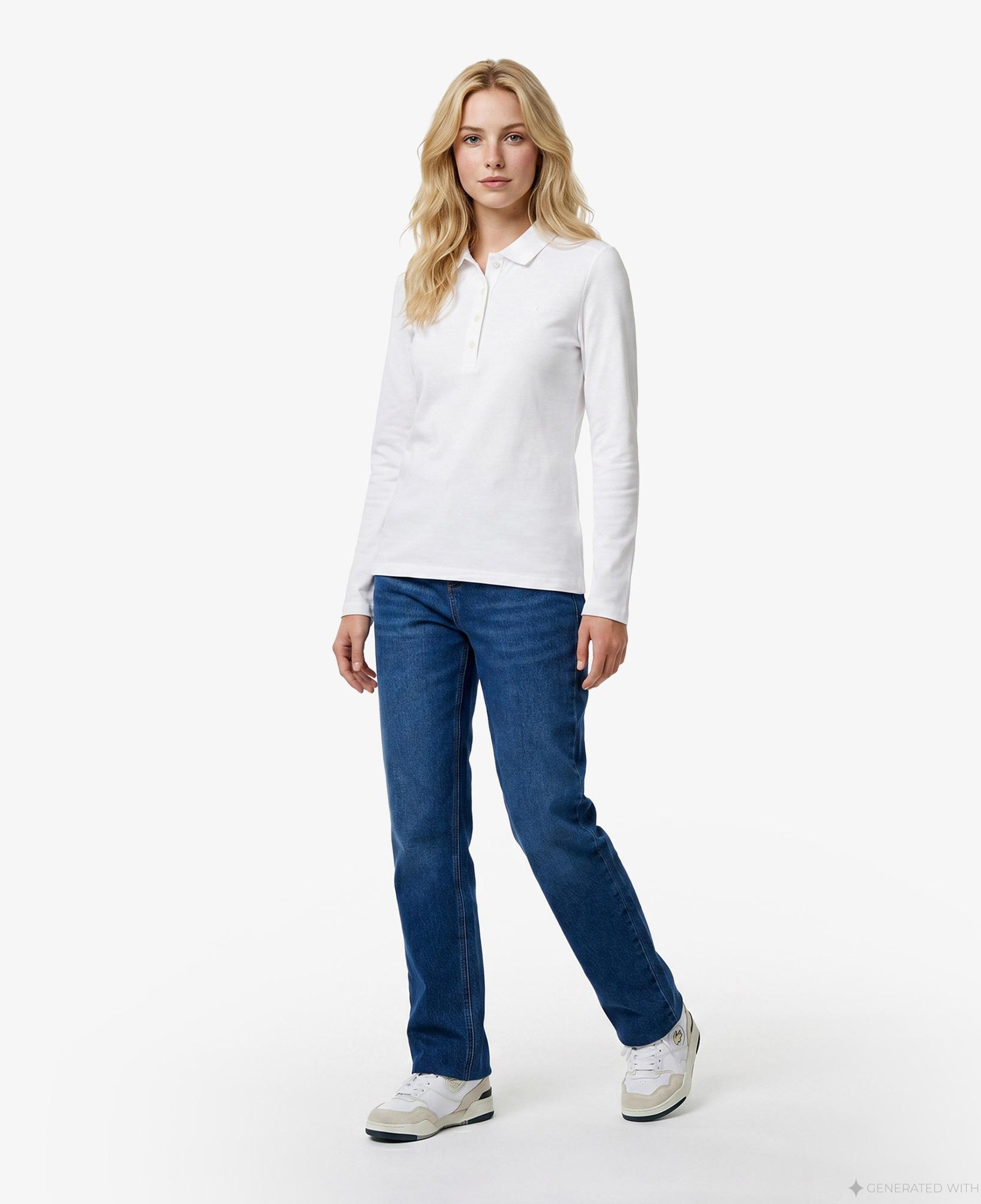 Lacoste Kadın Slim Fit Uzun Kollu Beyaz Polo