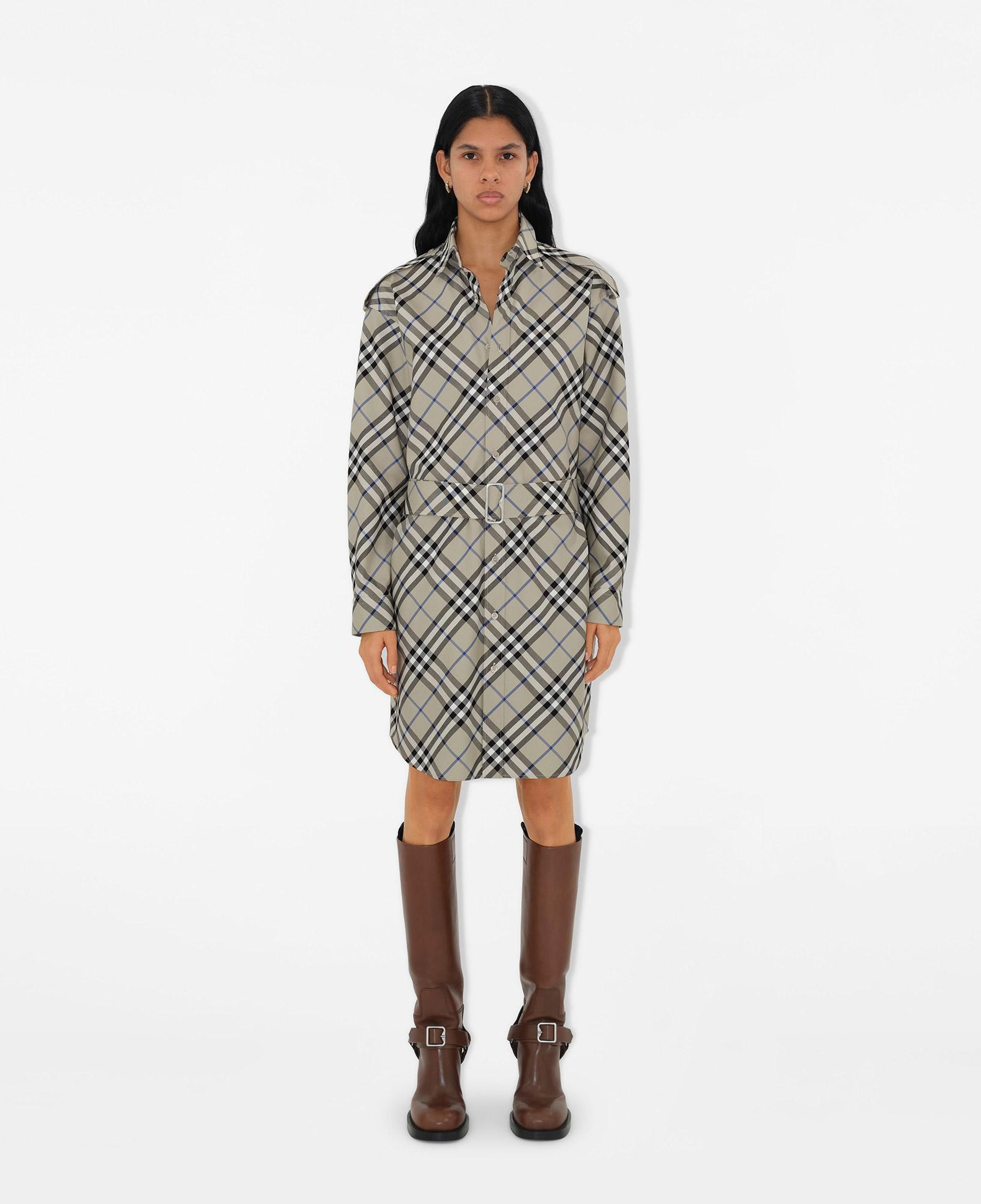 Burberry Check Pamuklu Kadın Krem Rengi Elbise