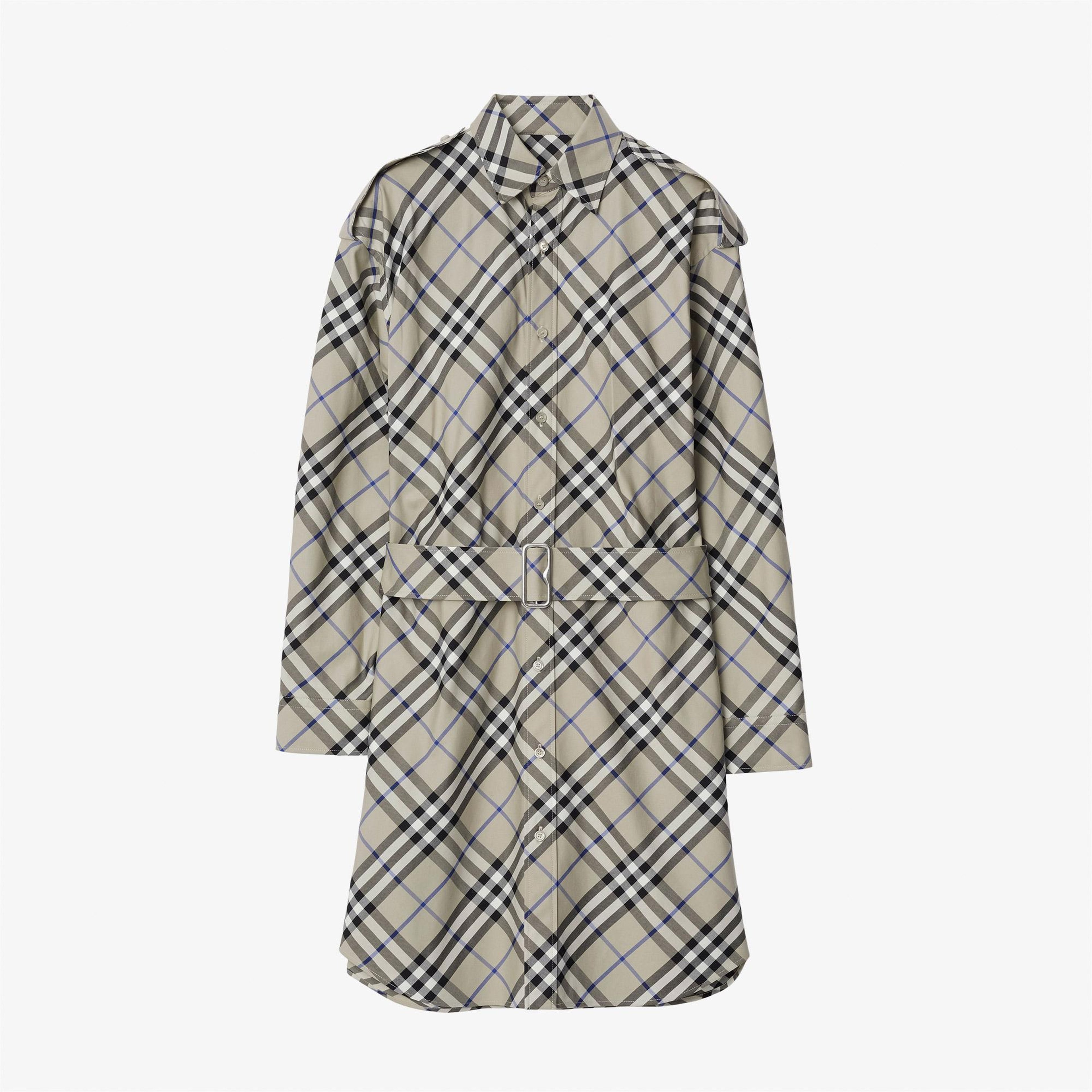 Burberry Check Pamuklu Kadın Krem Rengi Elbise