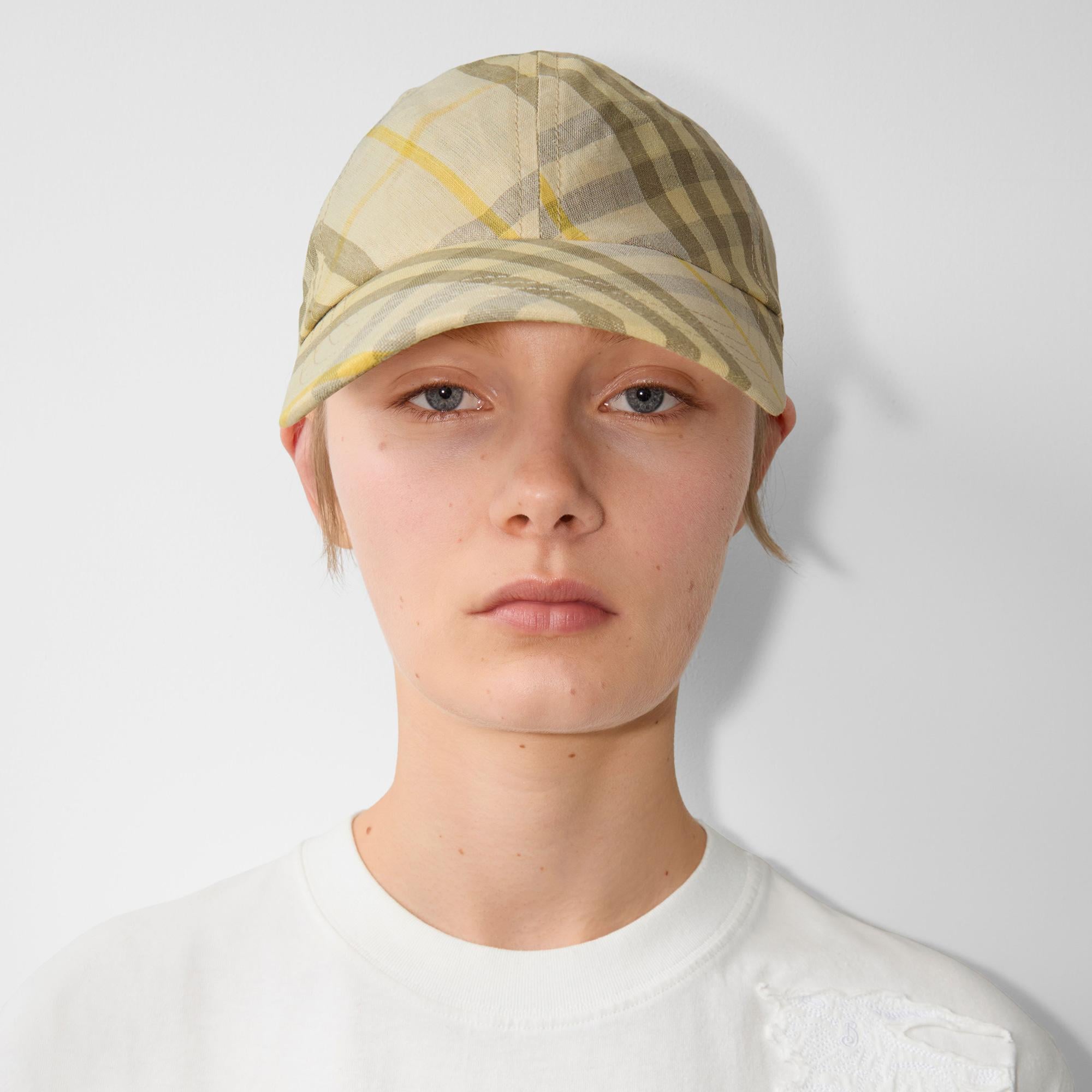 Burberry Check Linen Baseball Erkek Krem Rengi Şapka