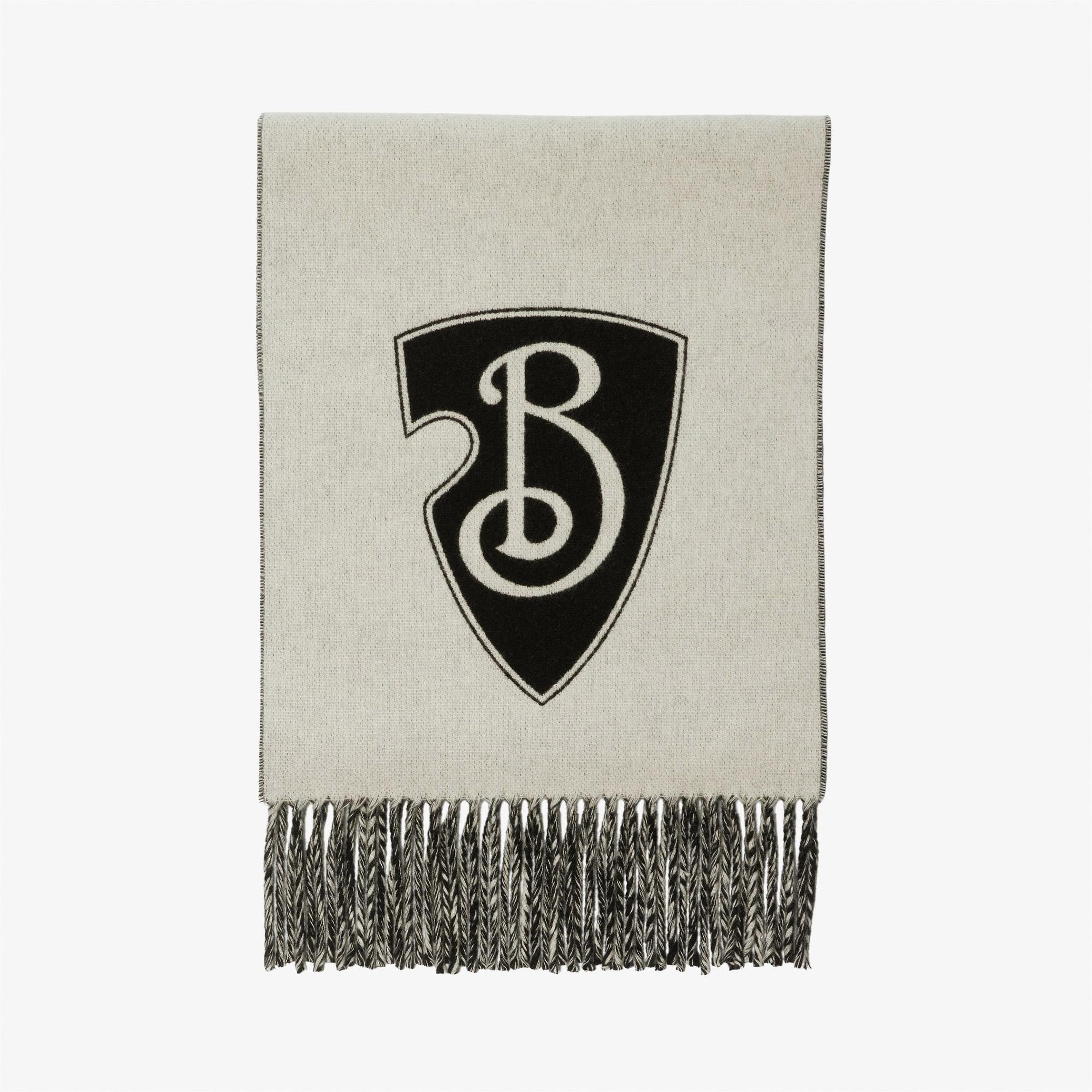 Burberry B Shield Yün Kaşmir Blend Kadın Beyaz Atkı