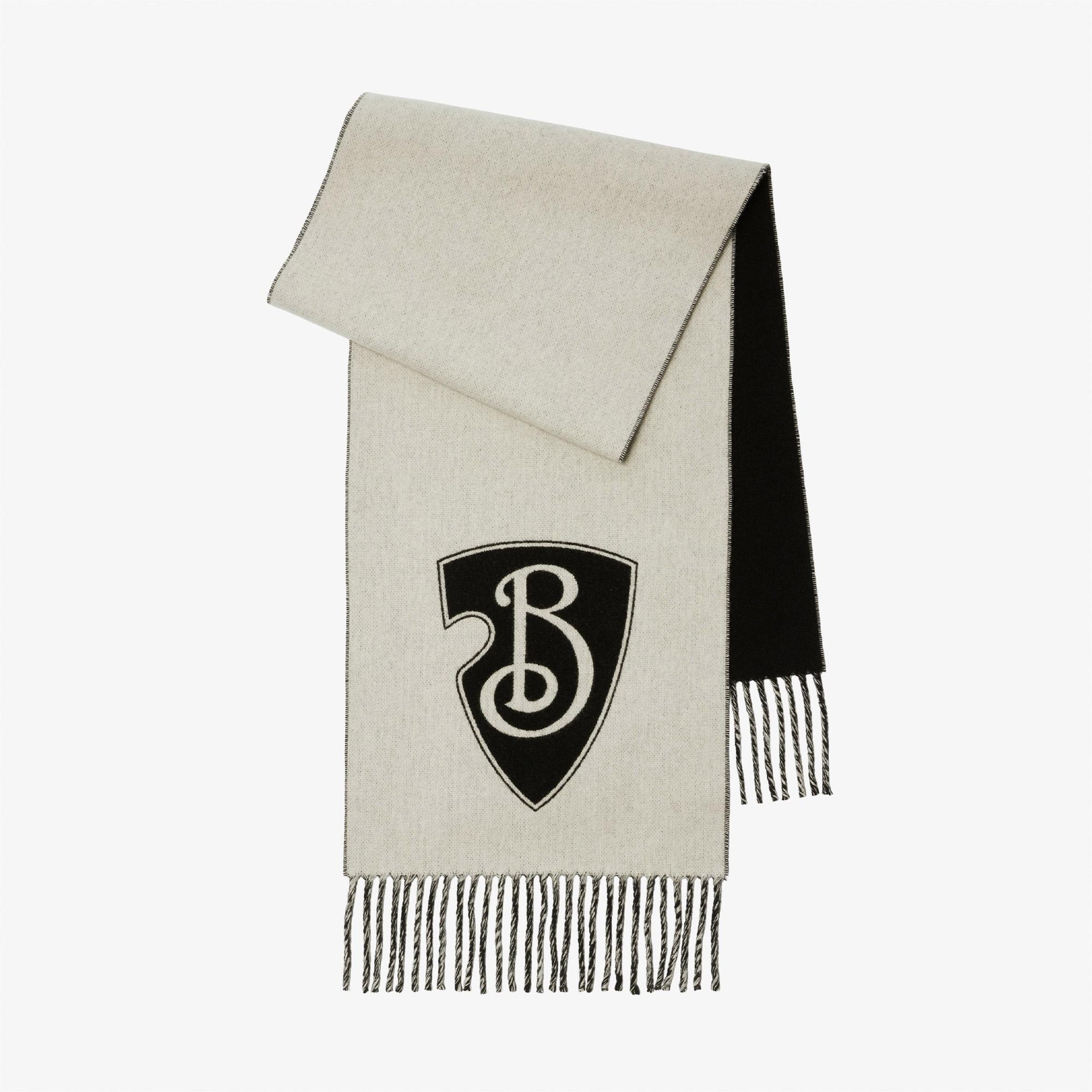 Burberry B Shield Yün Kaşmir Blend Kadın Beyaz Atkı
