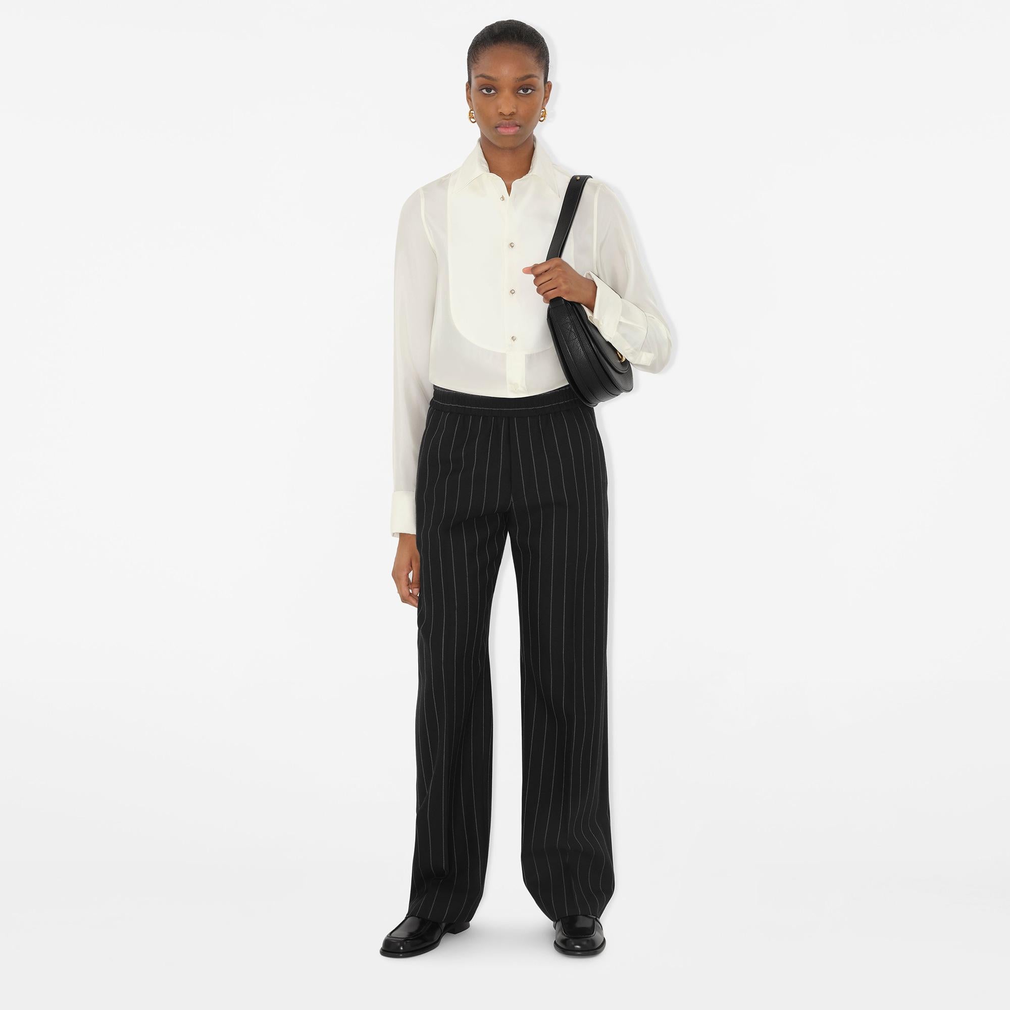 Burberry Regular Fit Silk Tuxedo Kadın Beyaz Gömlek