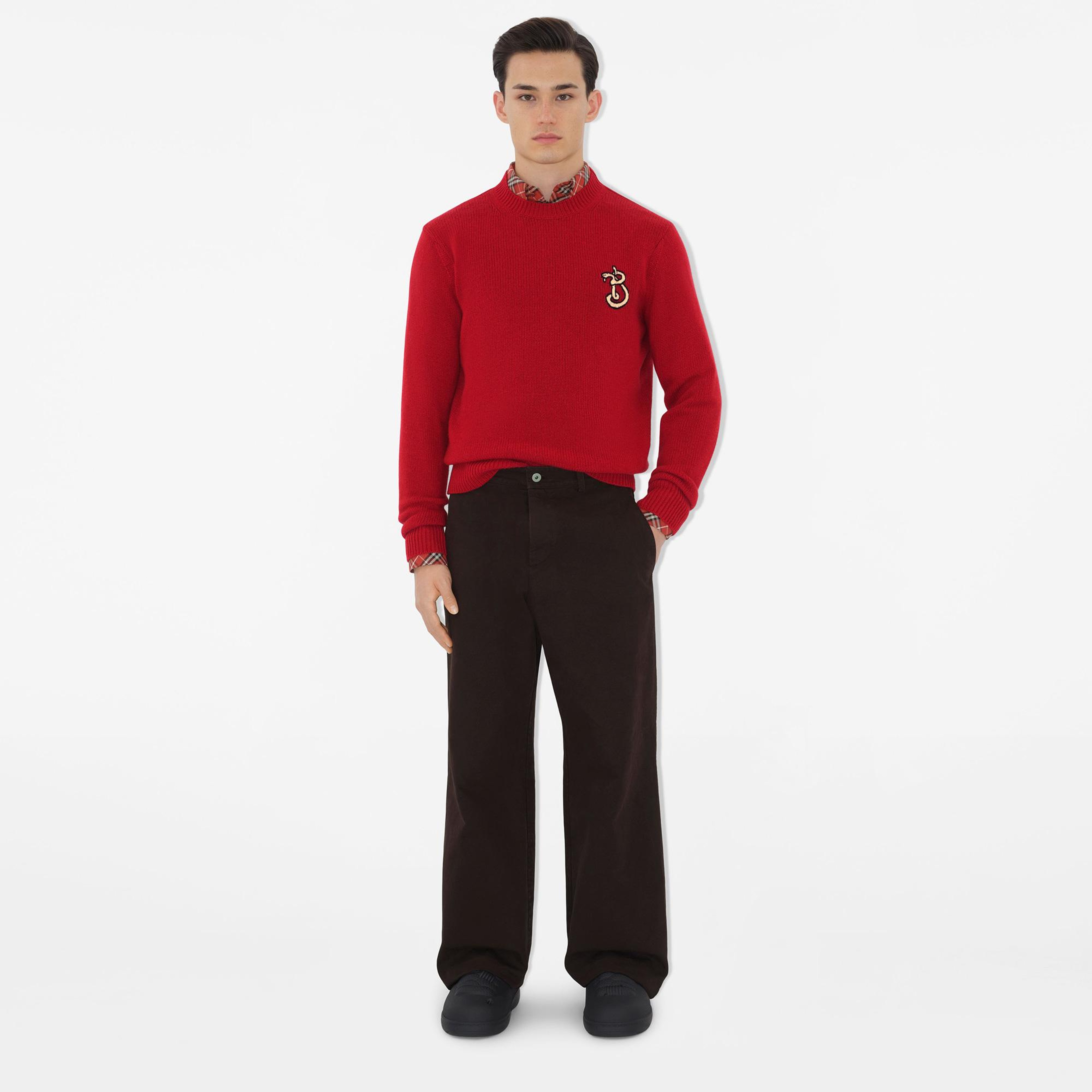 Burberry Lny Pai Snake Wool Cashmere Erkek Kırmızı Triko