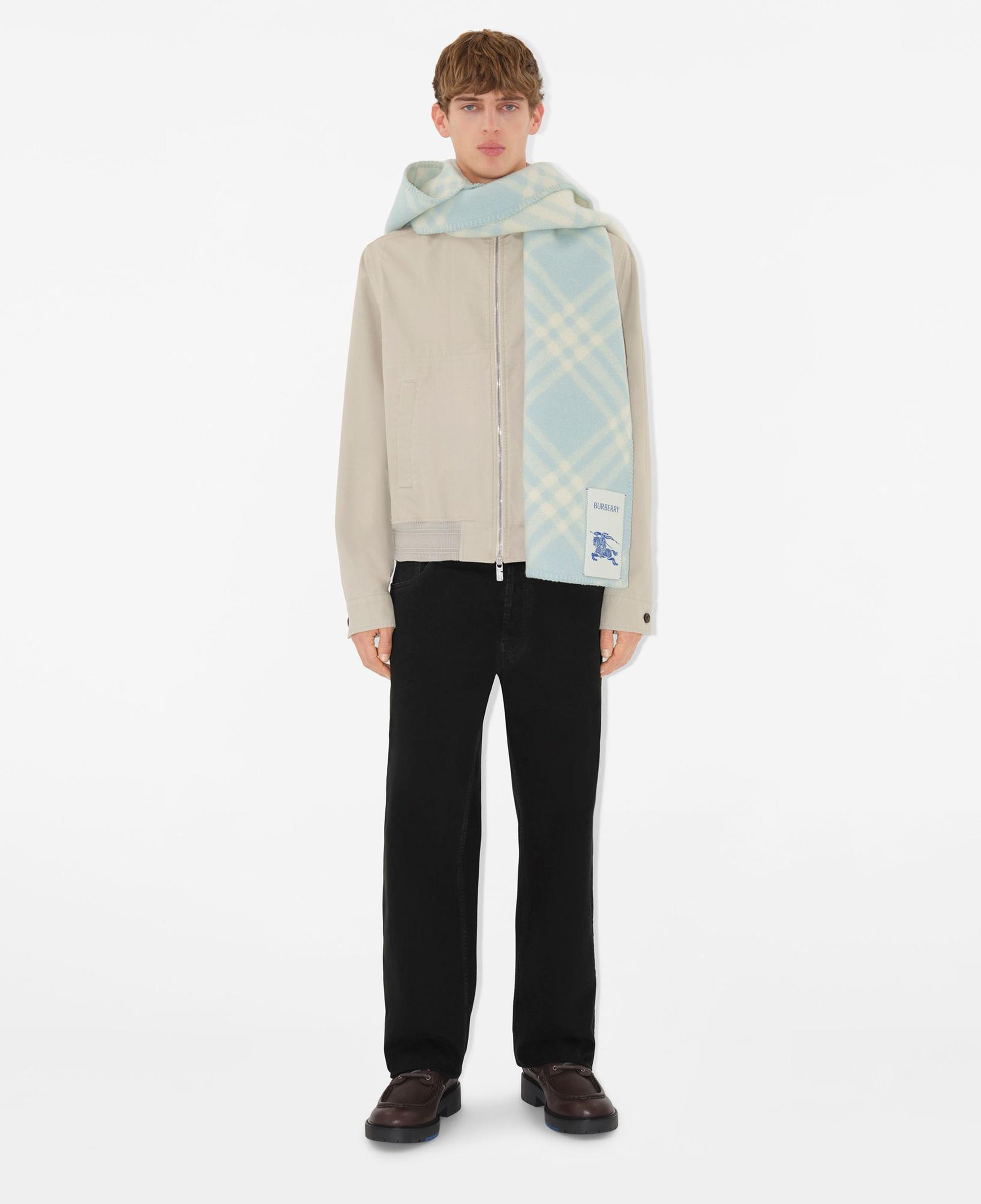 Burberry Tri Bar Wool Hooded Kadın Mavi Atkı