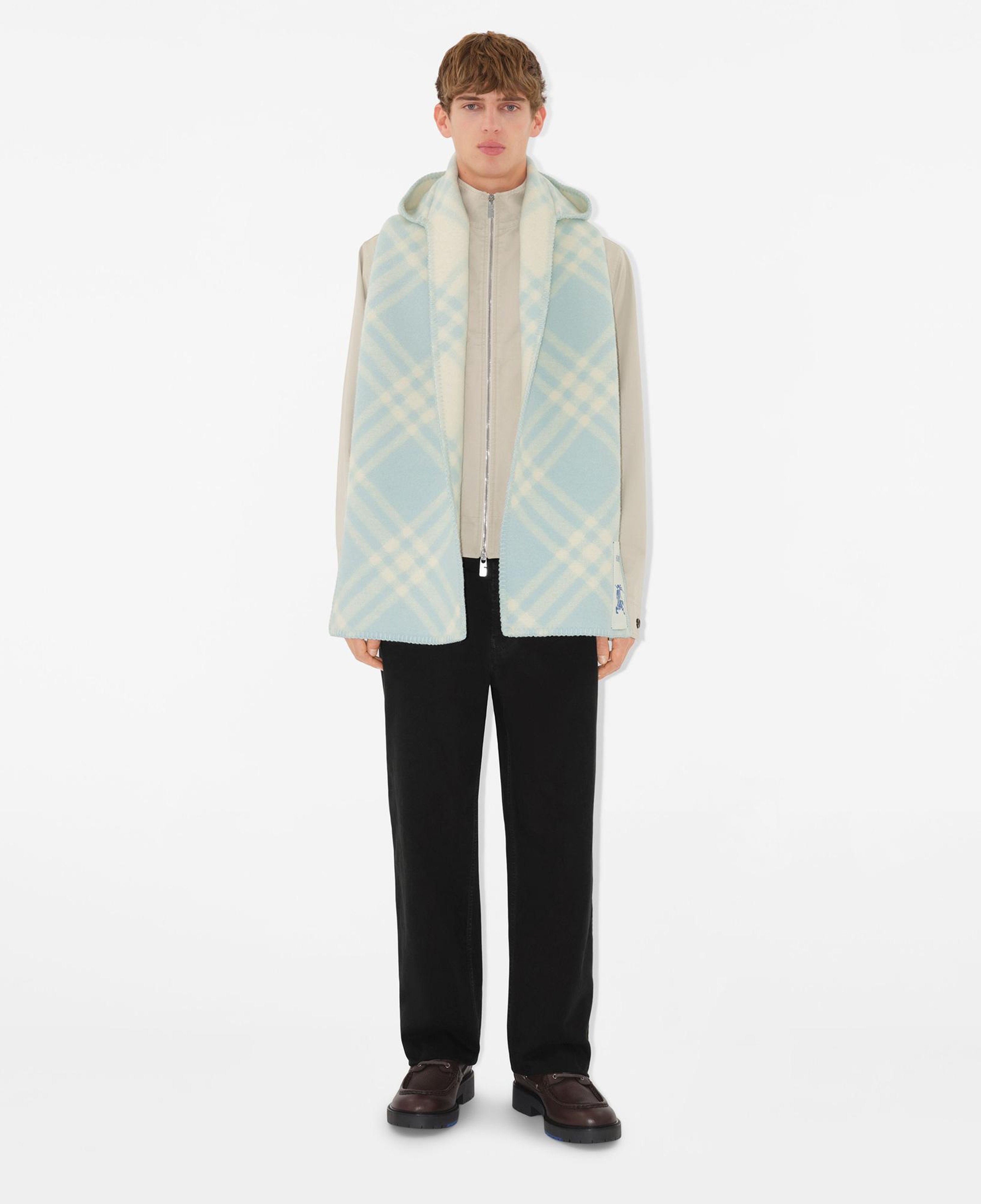 Burberry Tri Bar Wool Hooded Kadın Mavi Atkı