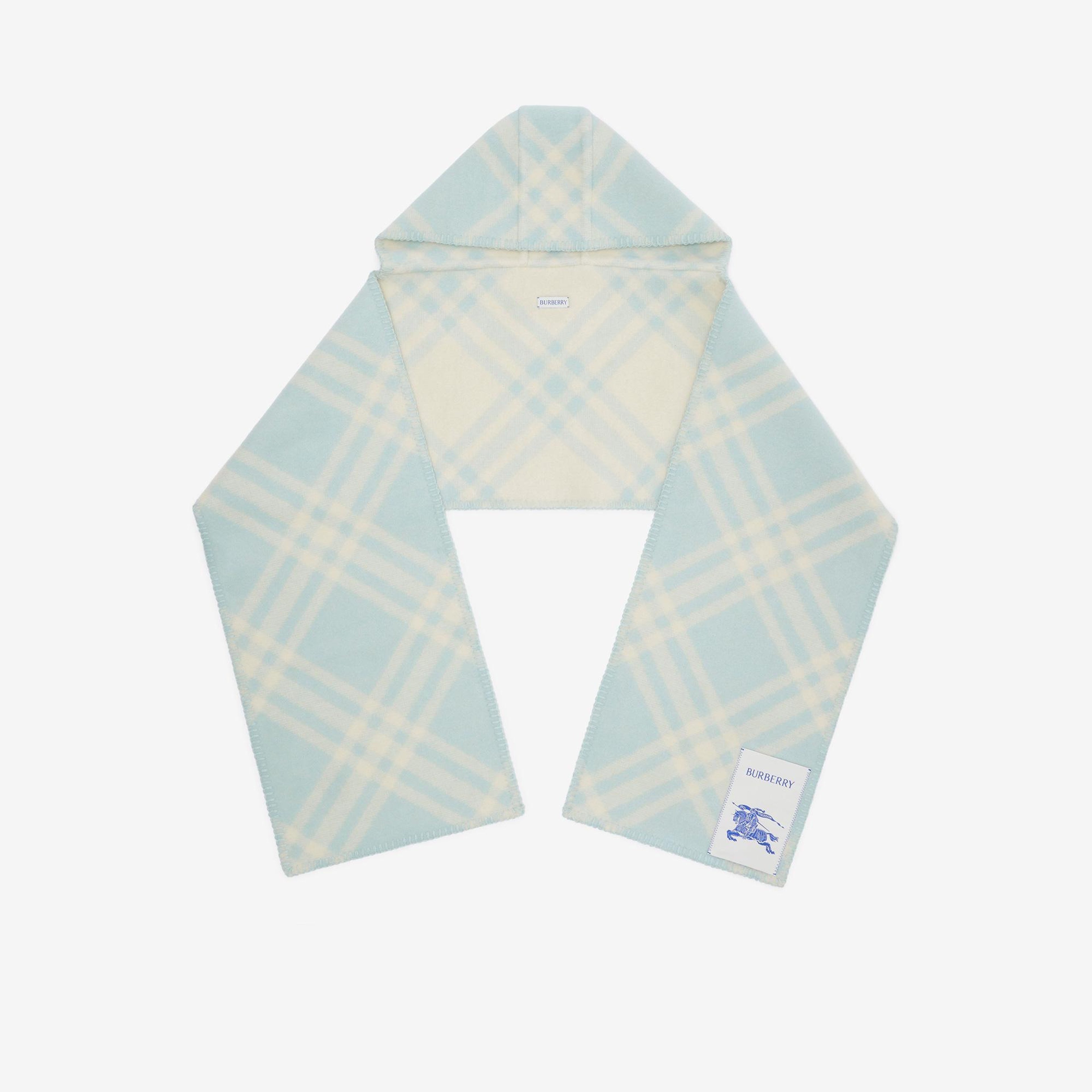 Burberry Tri Bar Wool Hooded Kadın Mavi Atkı