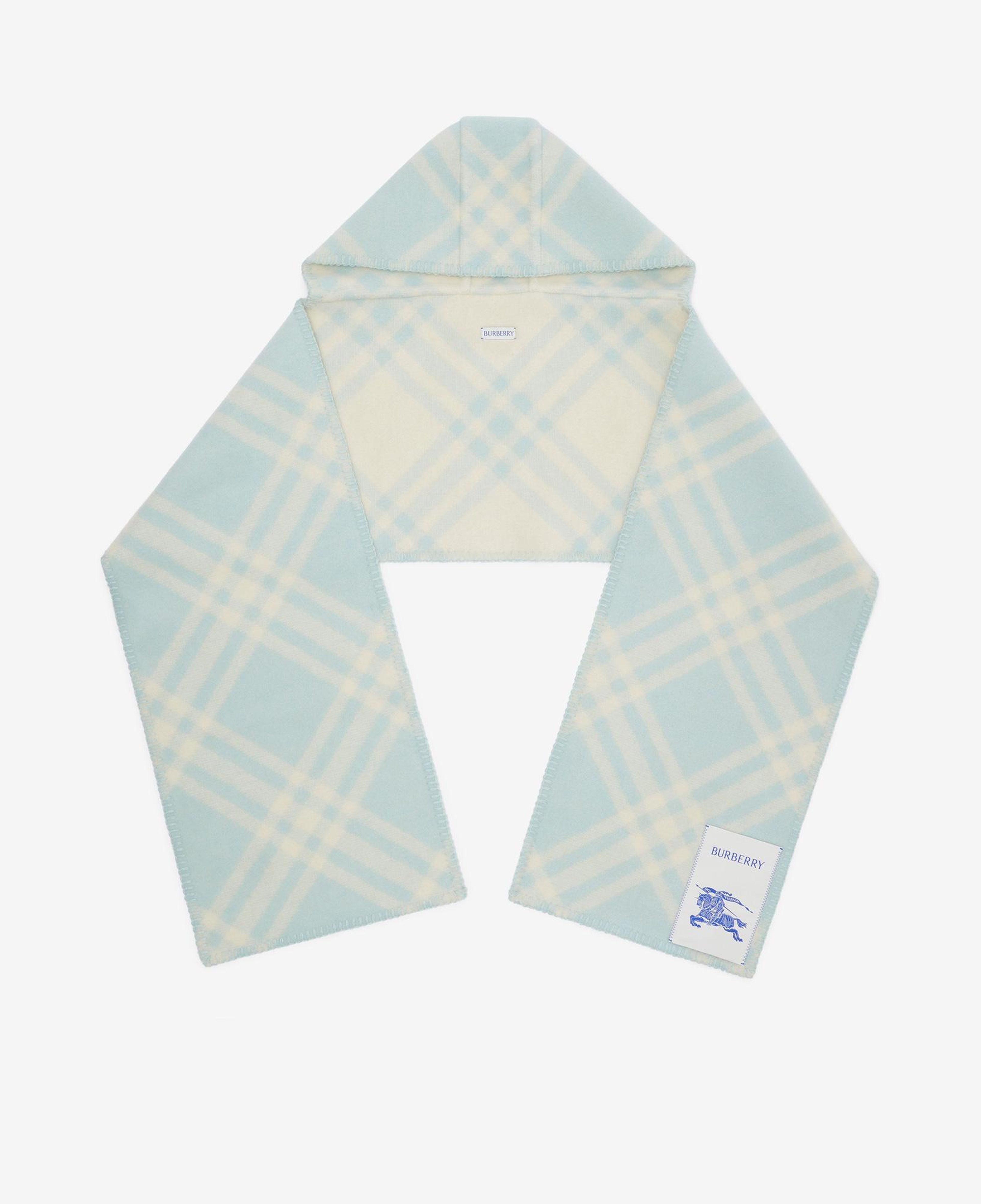 Burberry Tri Bar Wool Hooded Kadın Mavi Atkı