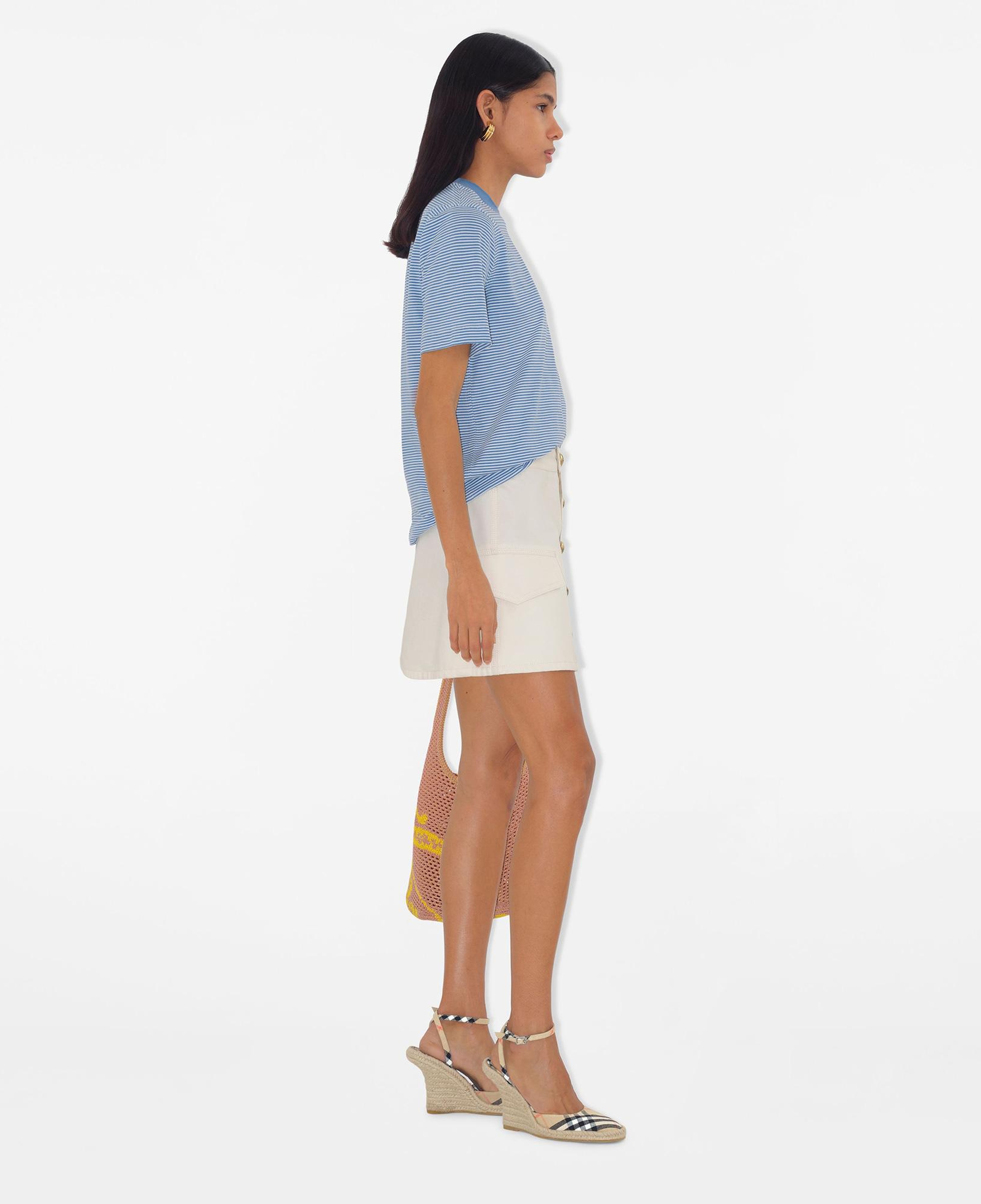 Burberry For Striped Cotton Kadın Mavi T-Shirt