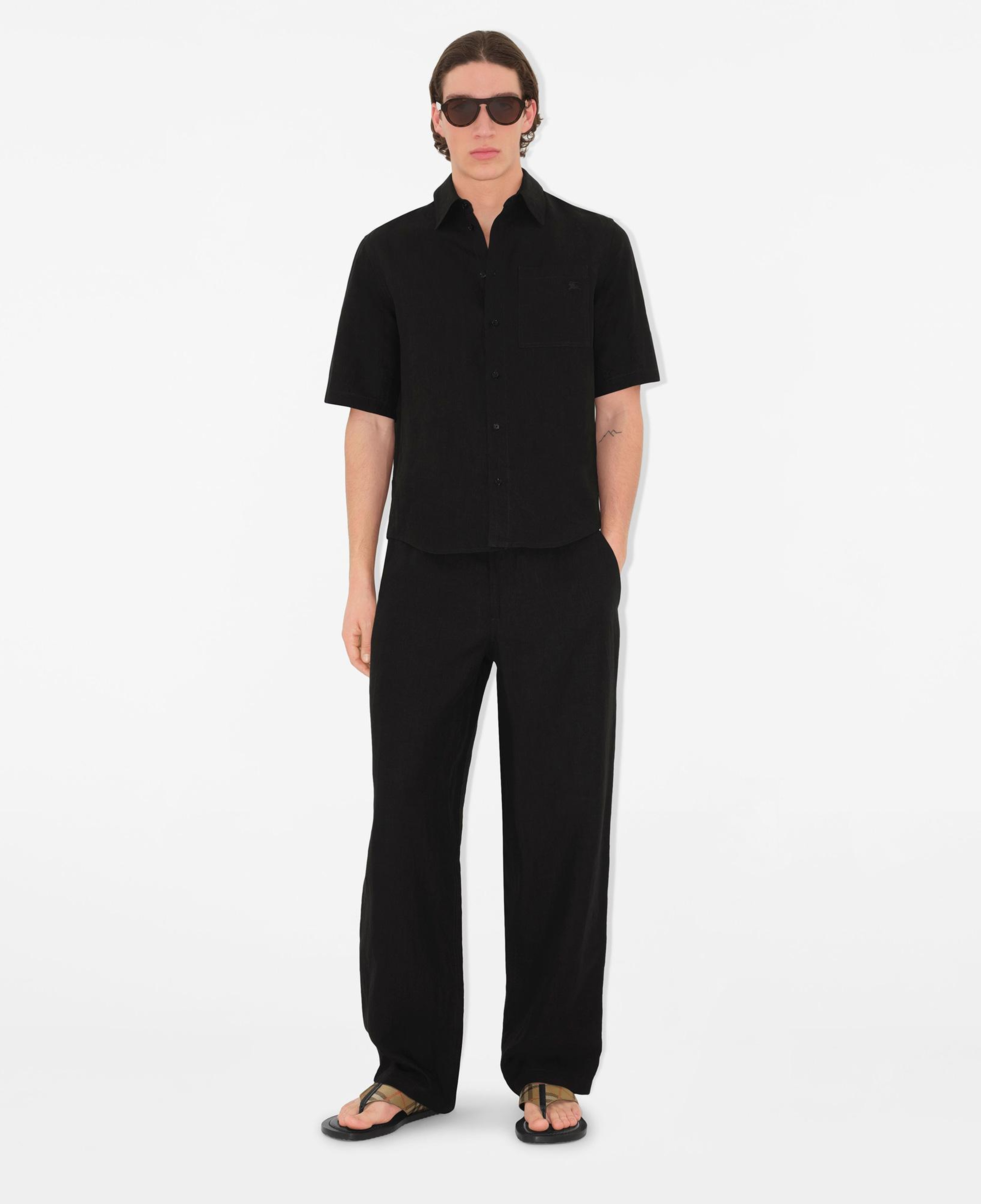 Burberry Cie Erkek Siyah Linen Gömlek