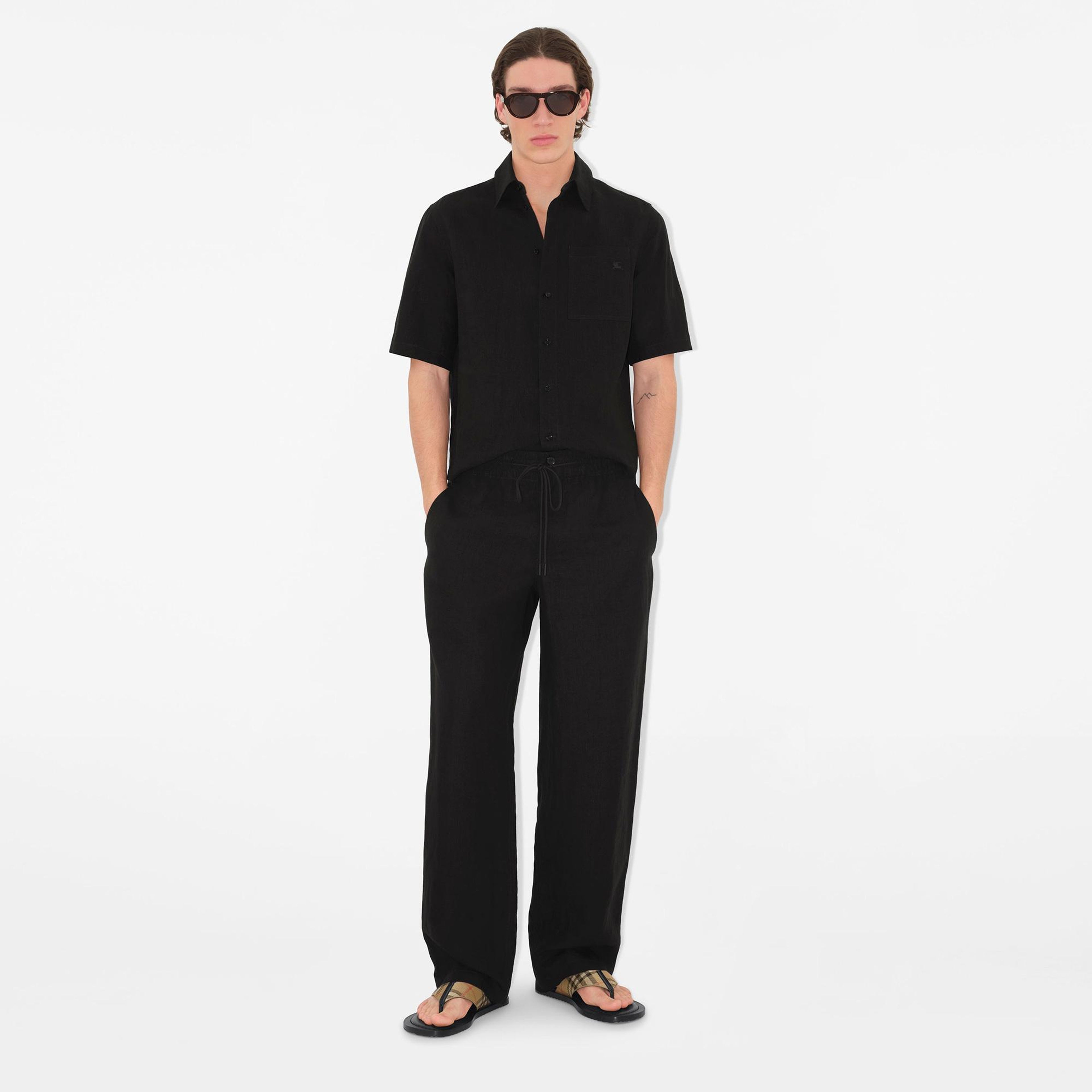 Burberry Cie Erkek Siyah Linen Pantolon