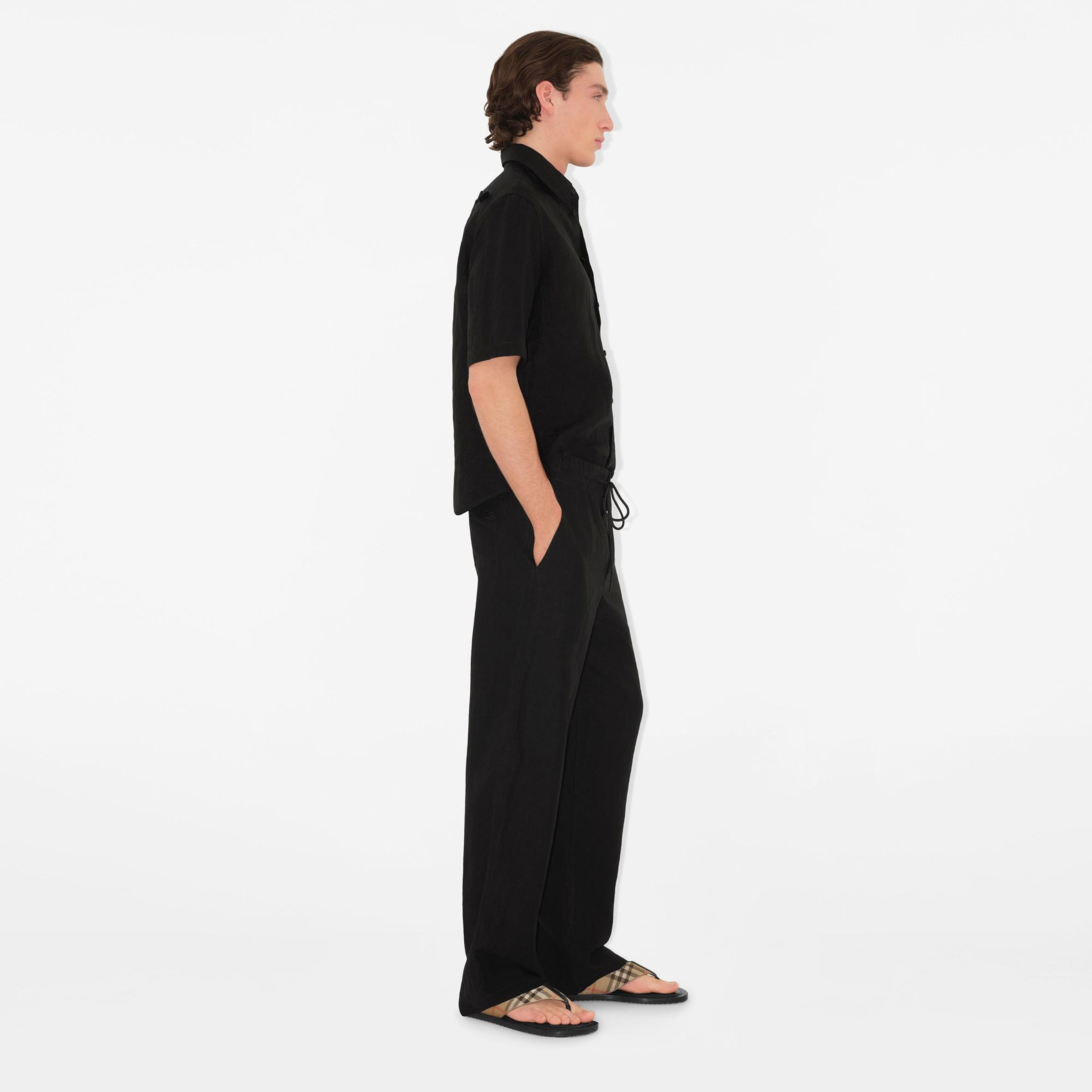 Burberry Cie Erkek Siyah Linen Pantolon