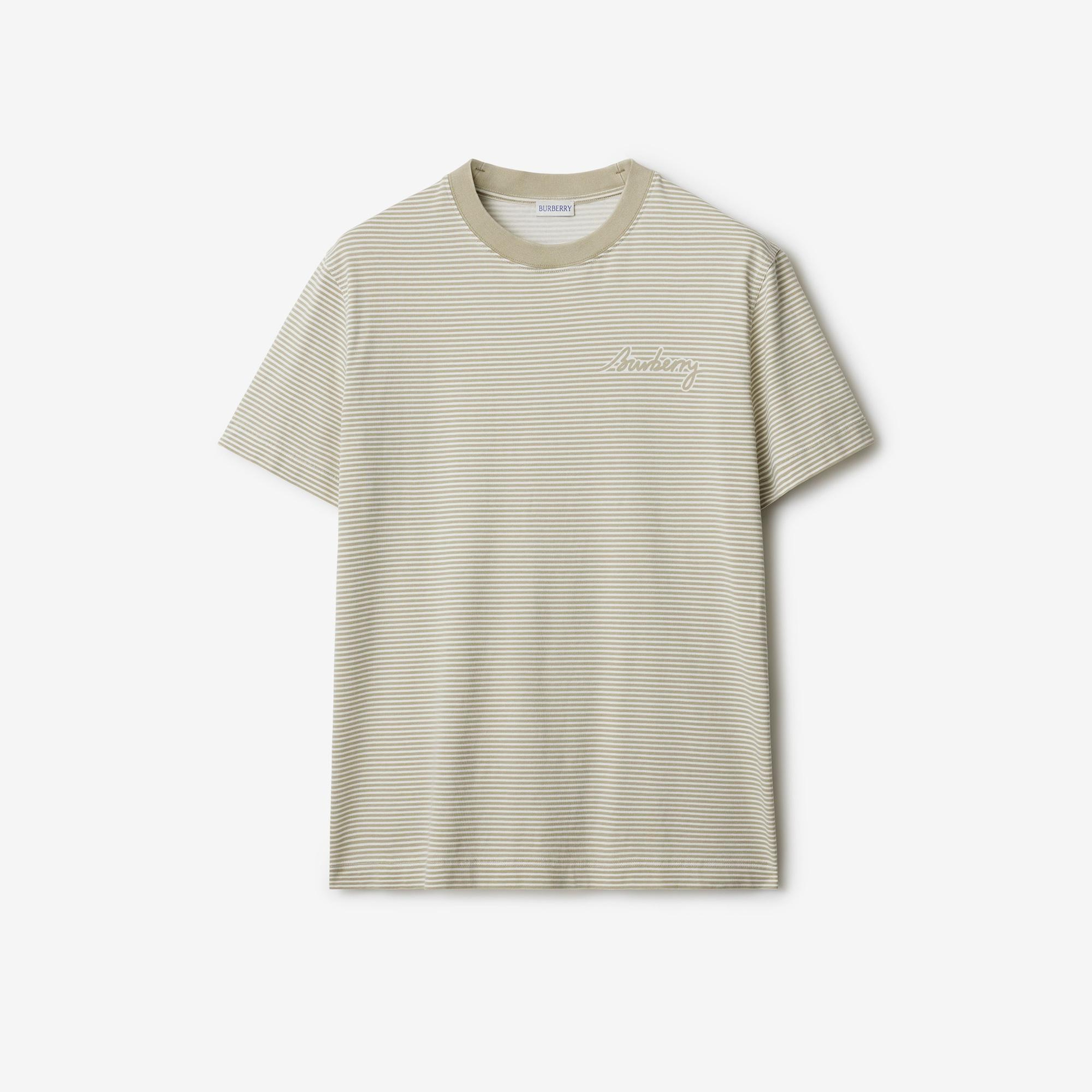 Burberry For Striped Cotton Erkek Bej T-Shirt