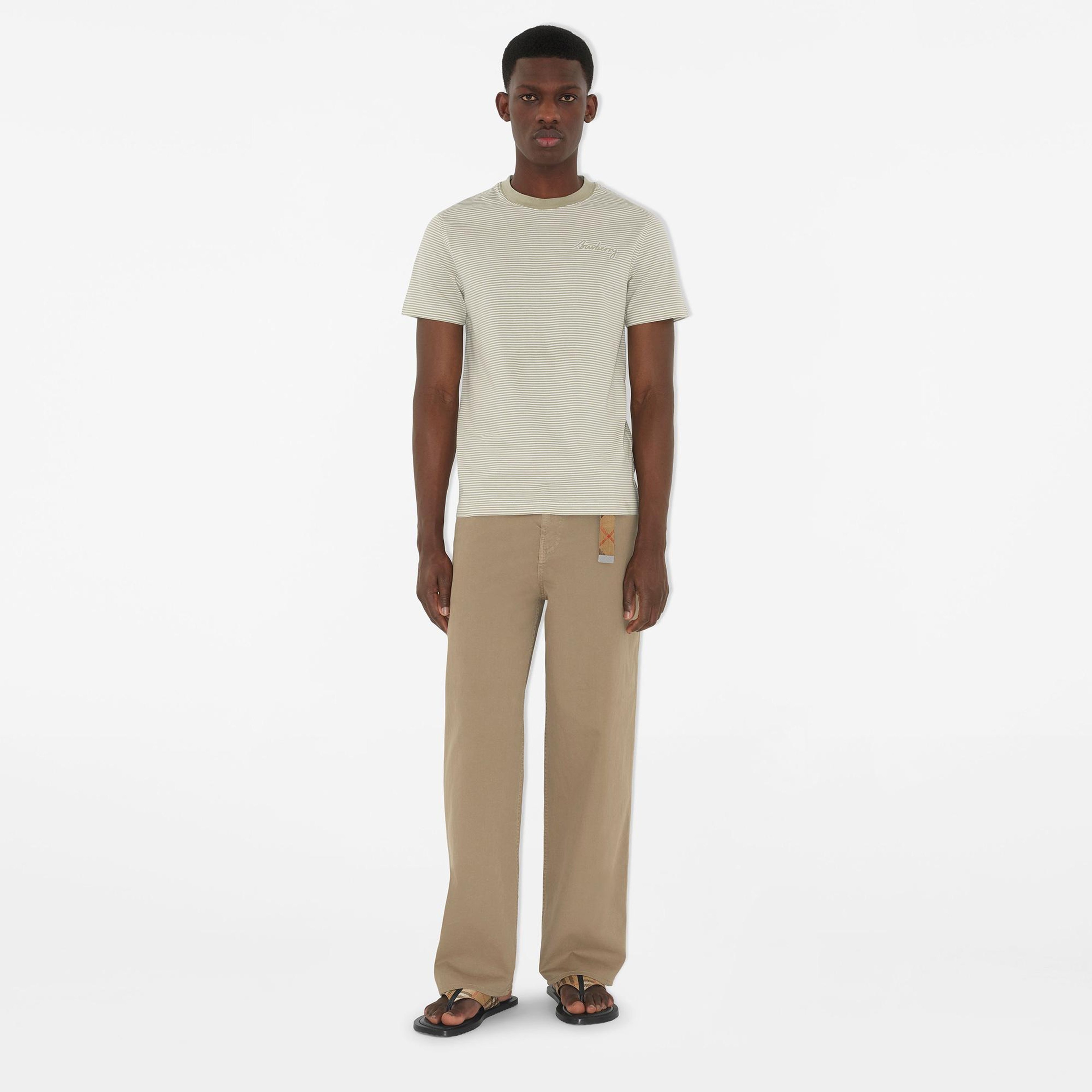 Burberry For Striped Cotton Erkek Bej T-Shirt