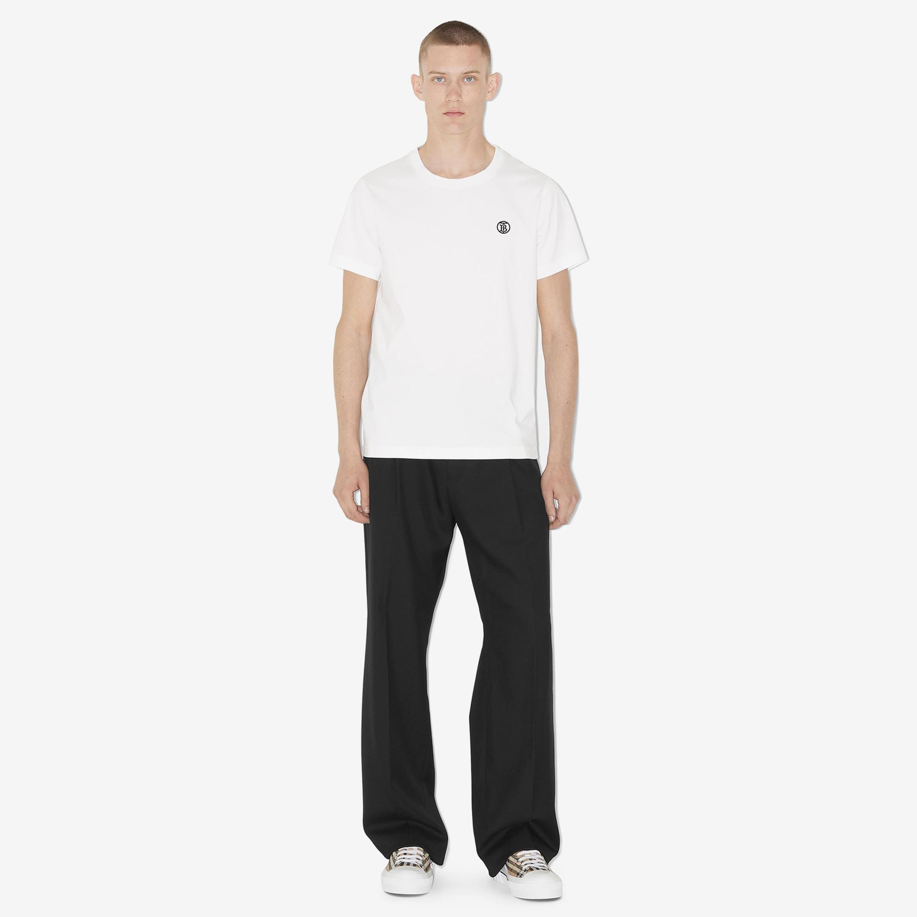Burberry Parker Tb Replen Cotton Erkek Beyaz T-Shirt