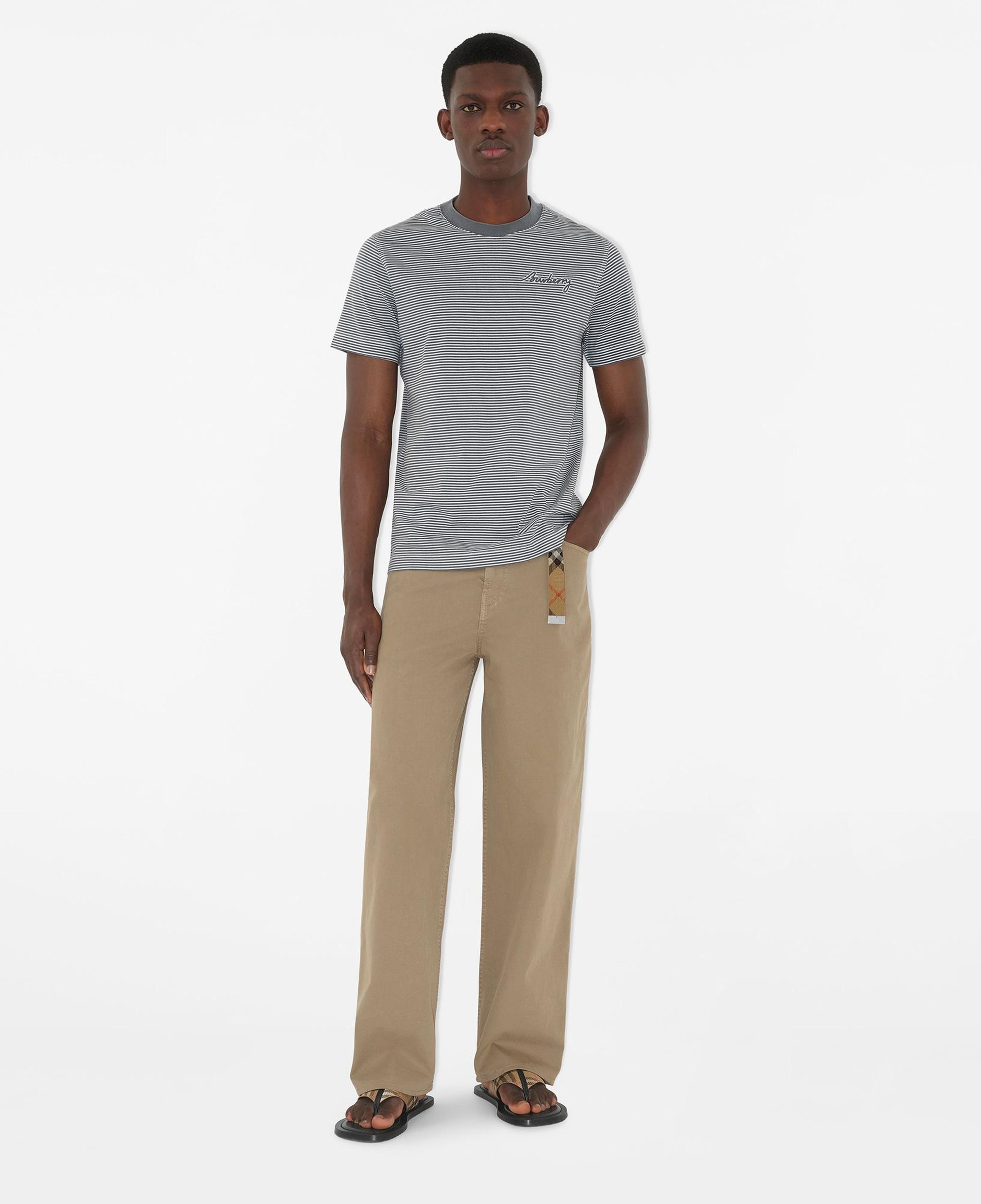 Burberry For Striped Cotton Erkek Gri T-Shirt