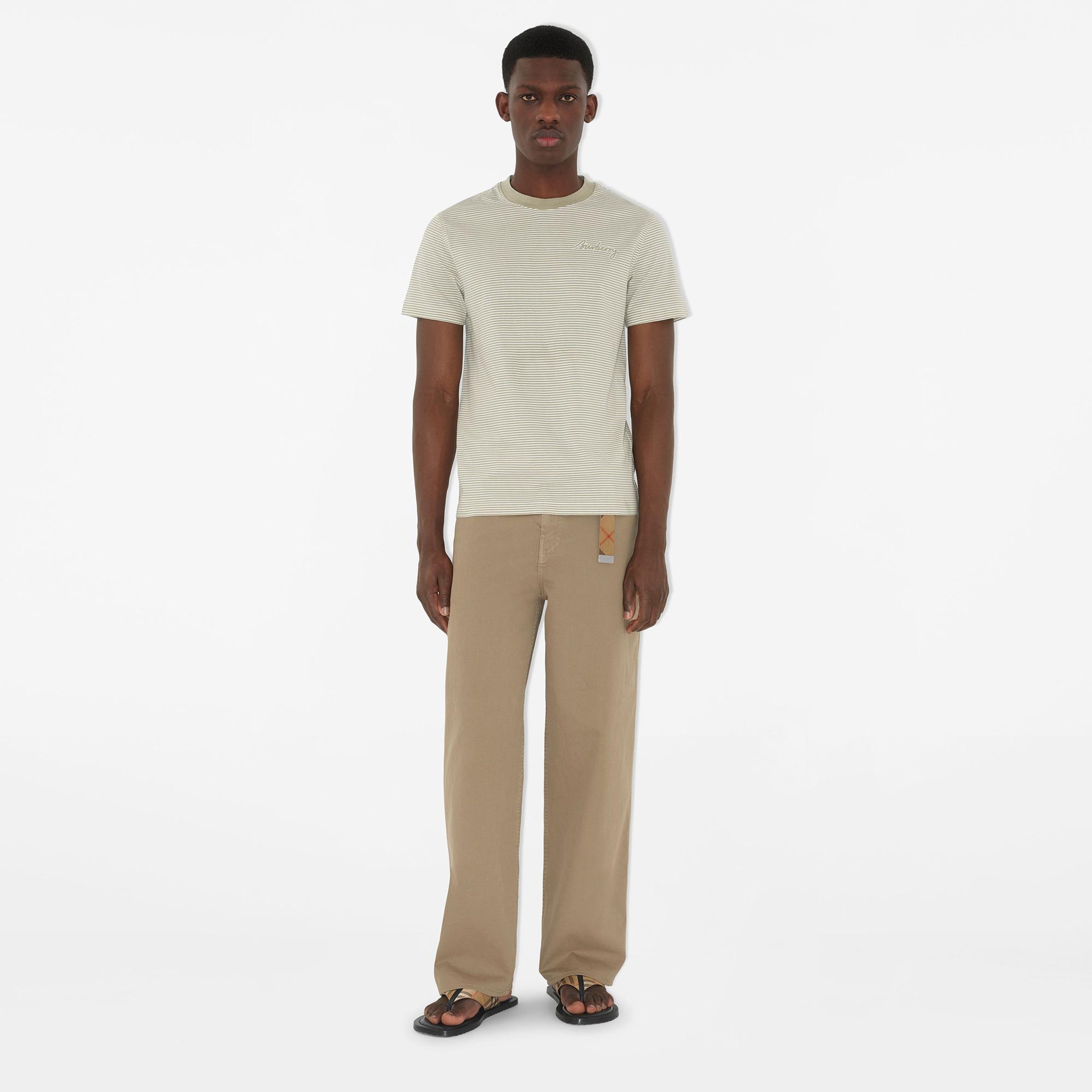 Burberry For Striped Cotton Erkek Bej T-Shirt