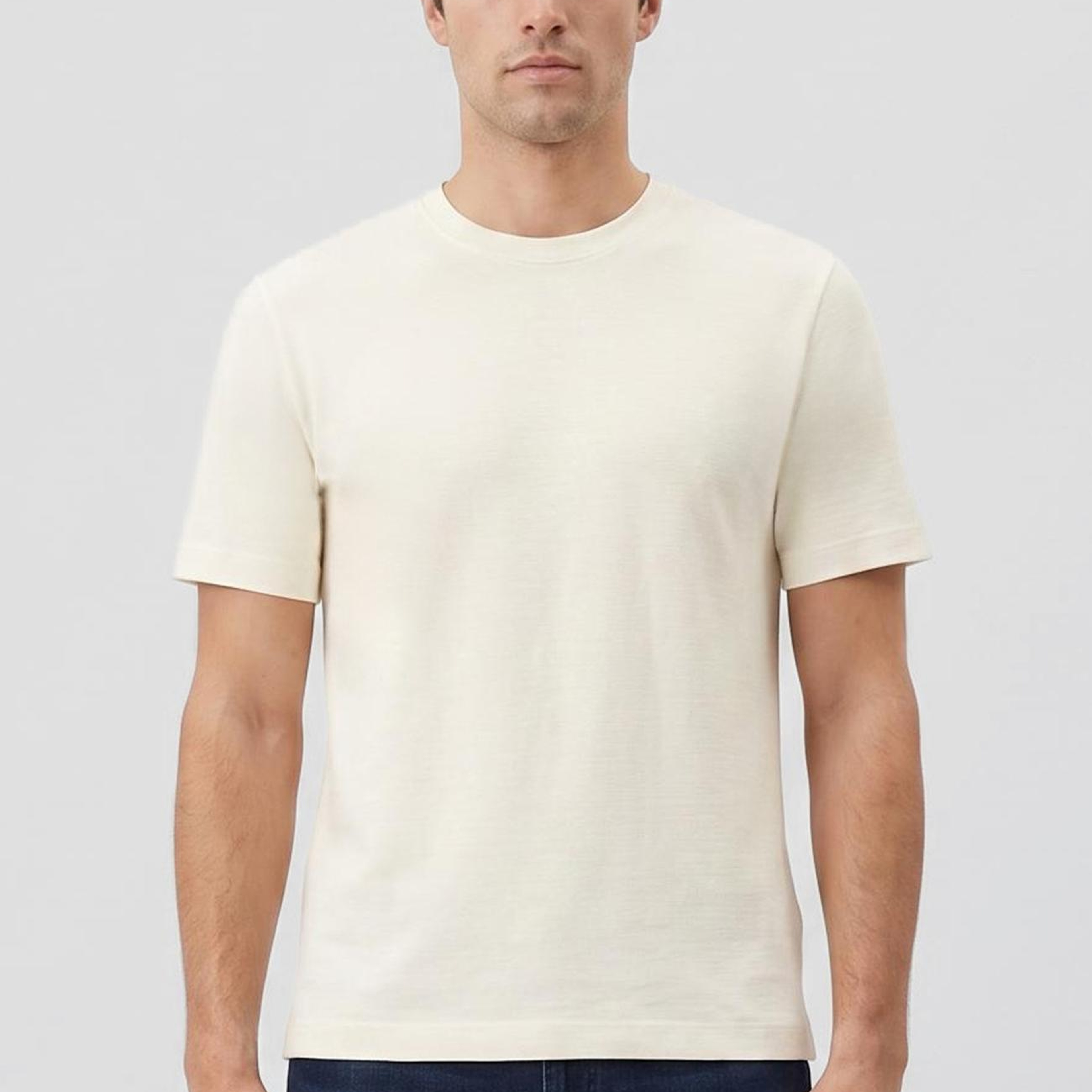 Network Erkek Kırık Beyaz Jakarlı Bisiklet Yaka T-shirt