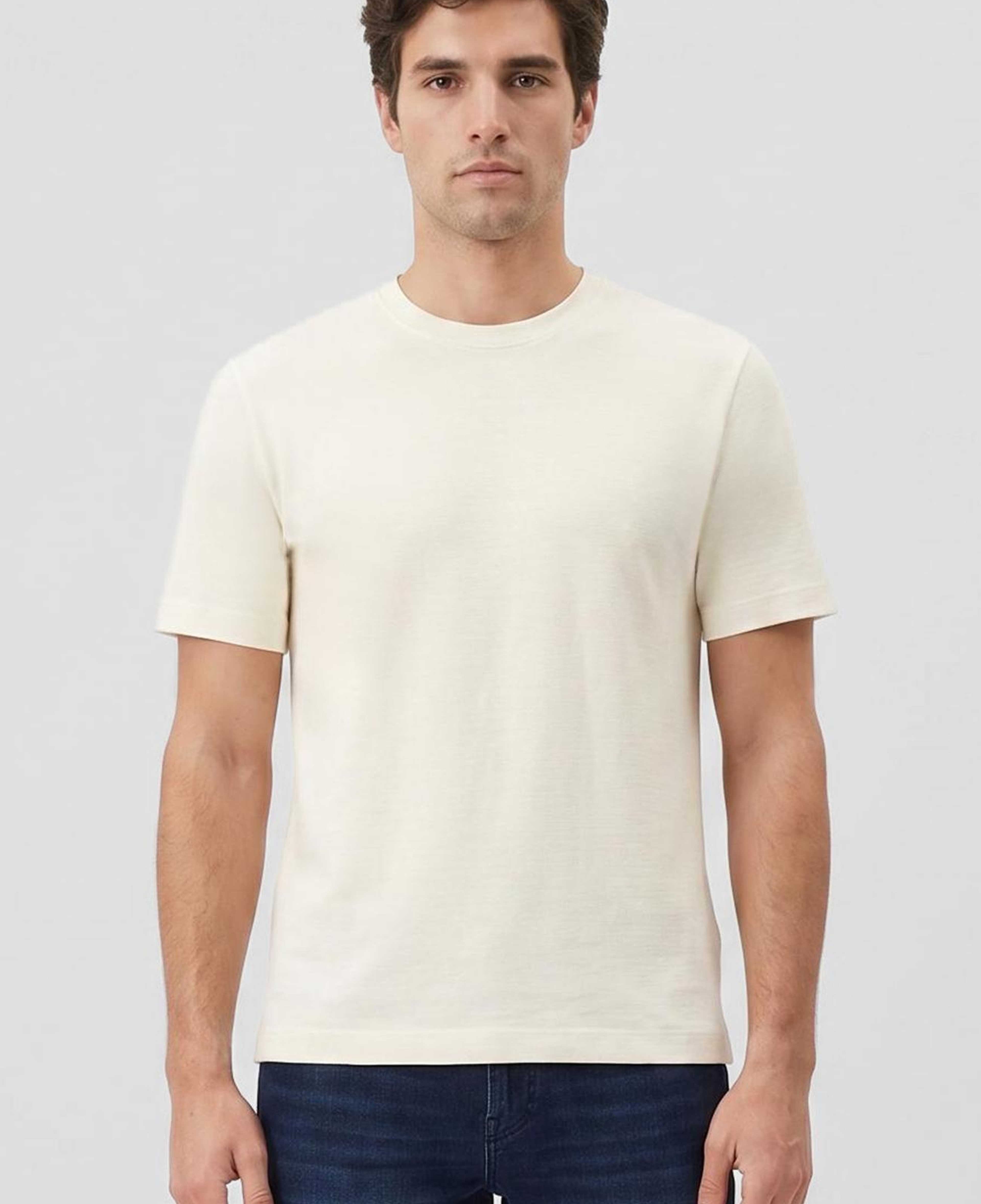 Network Erkek Kırık Beyaz Jakarlı Bisiklet Yaka T-shirt