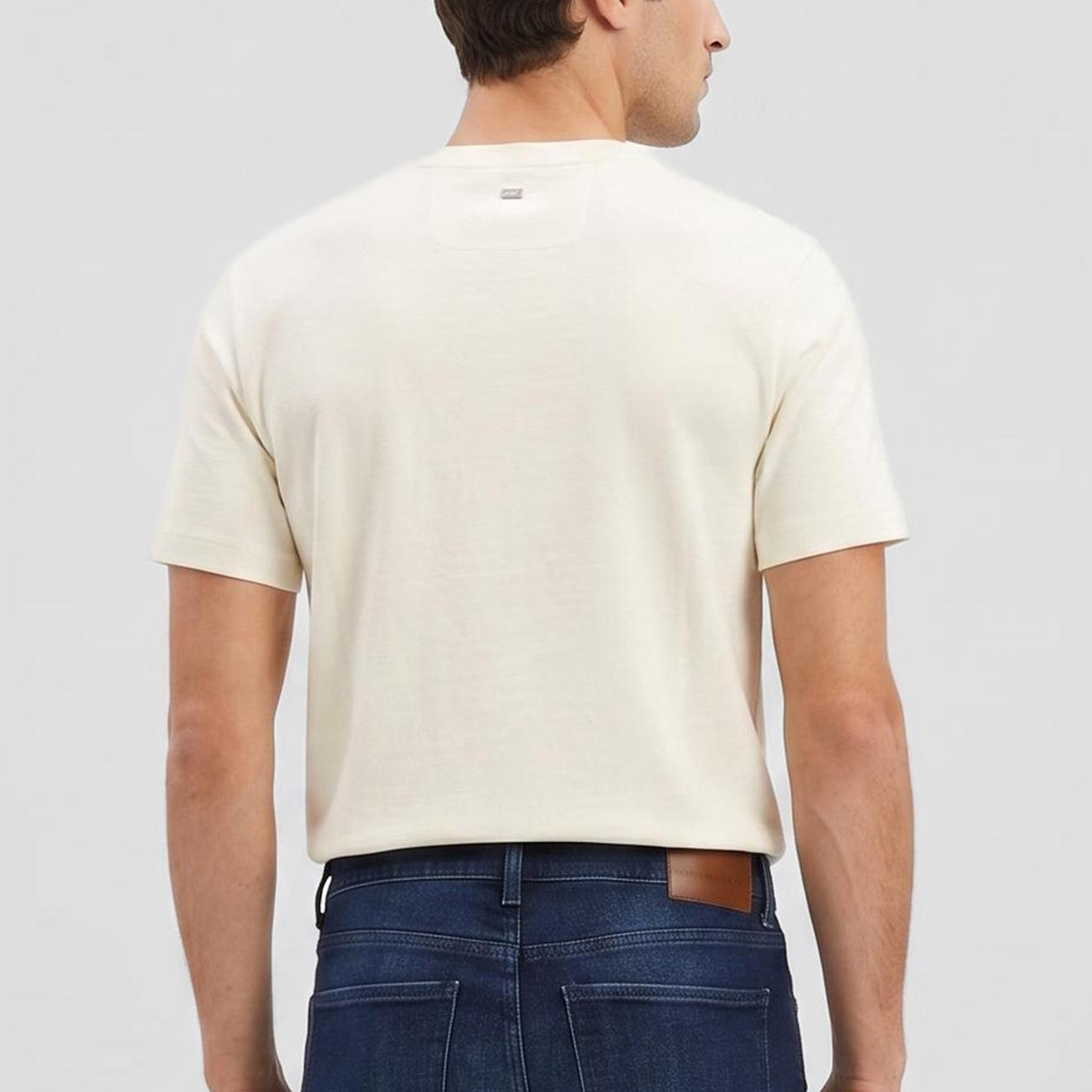 Network Erkek Kırık Beyaz Jakarlı Bisiklet Yaka T-shirt