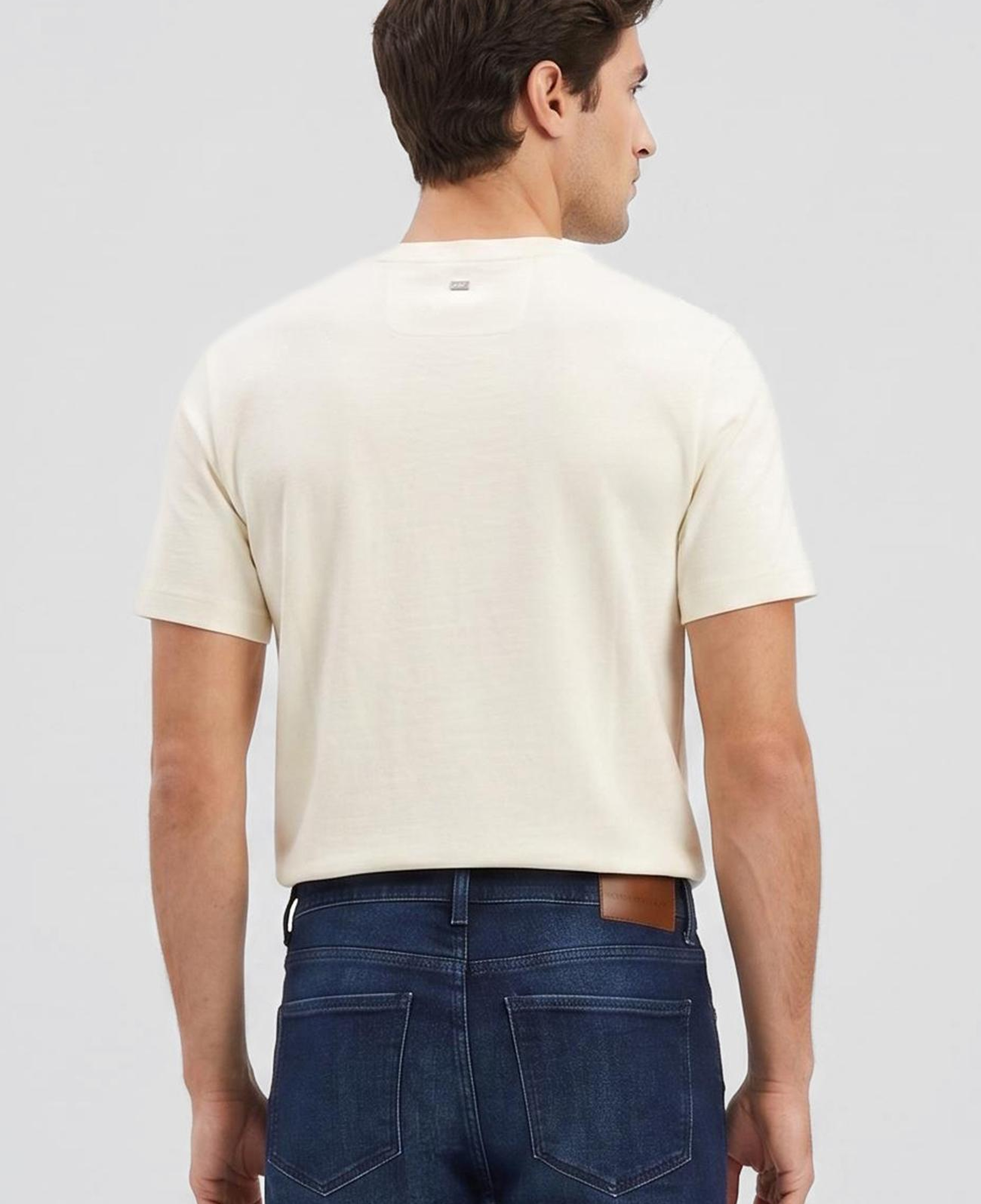 Network Erkek Kırık Beyaz Jakarlı Bisiklet Yaka T-shirt