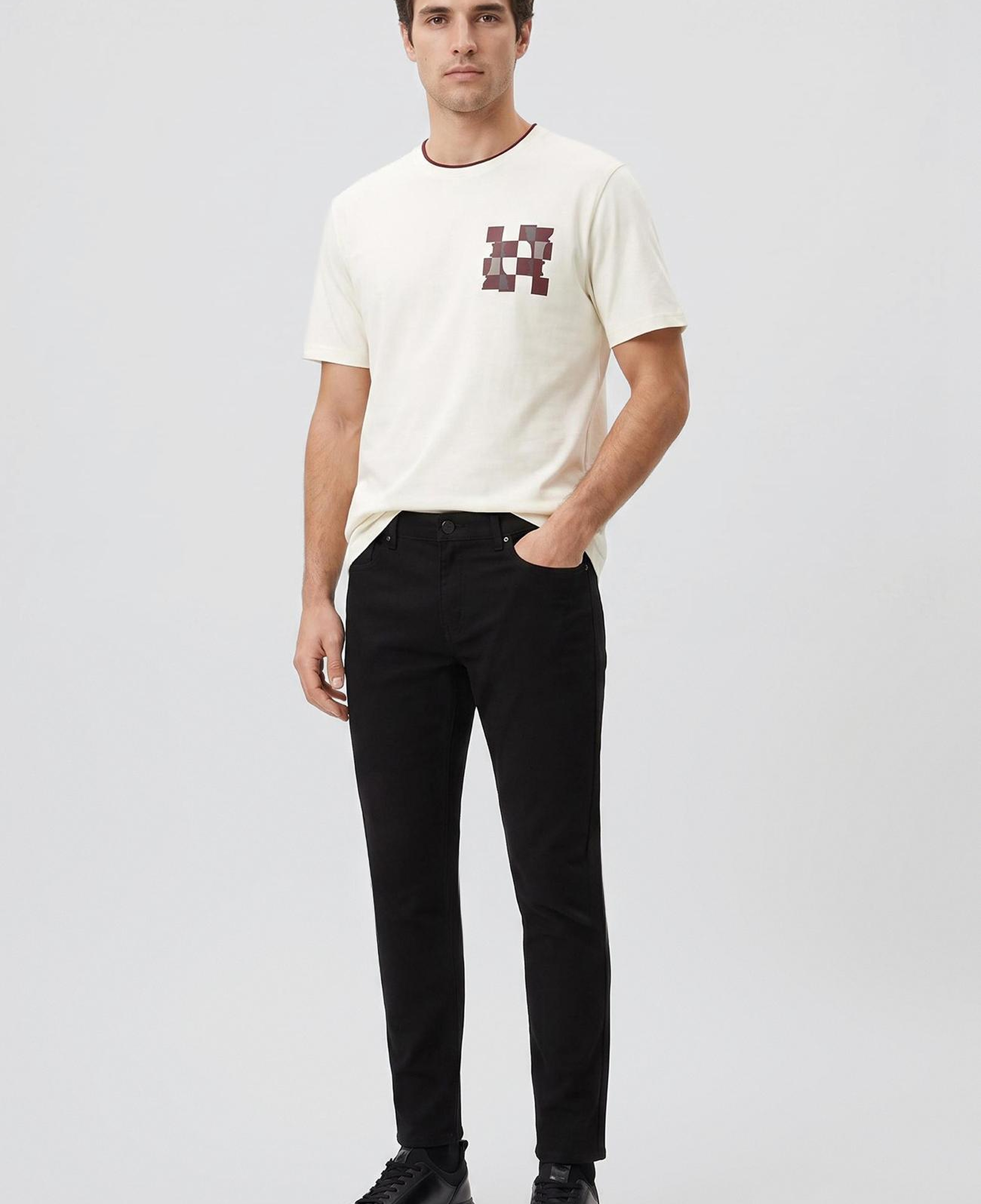 Network Erkek Kırık Beyaz Satranç Baskılı T-shirt