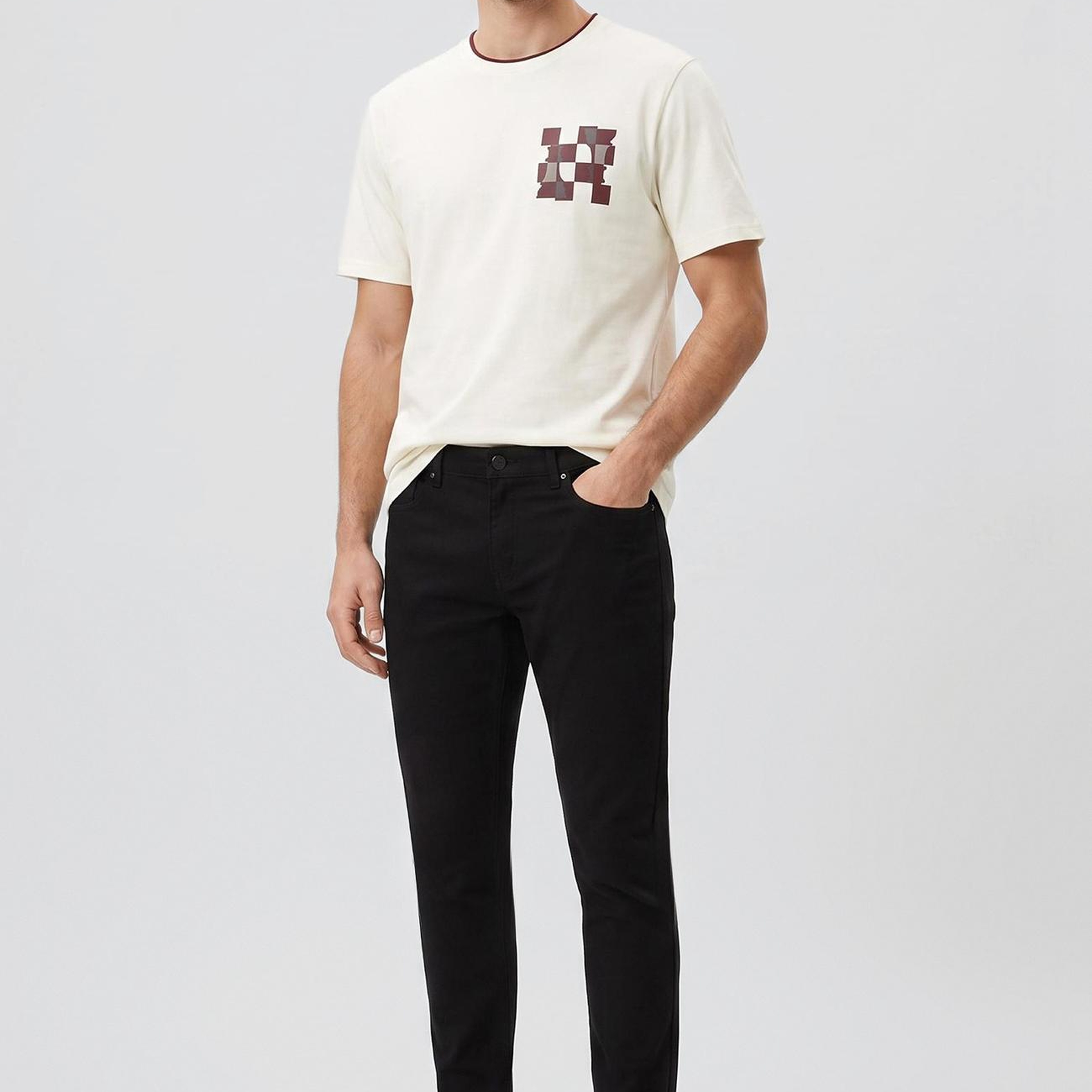 Network Erkek Kırık Beyaz Satranç Baskılı T-shirt