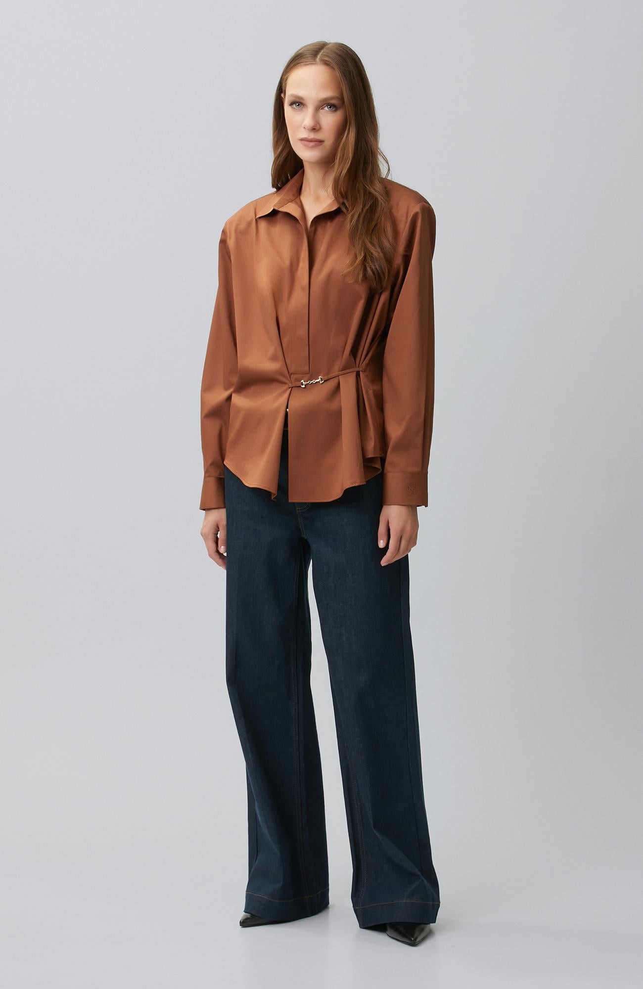 Network Kadın Limited Tarçın Aksesuar Detaylı Oversize Gömlek